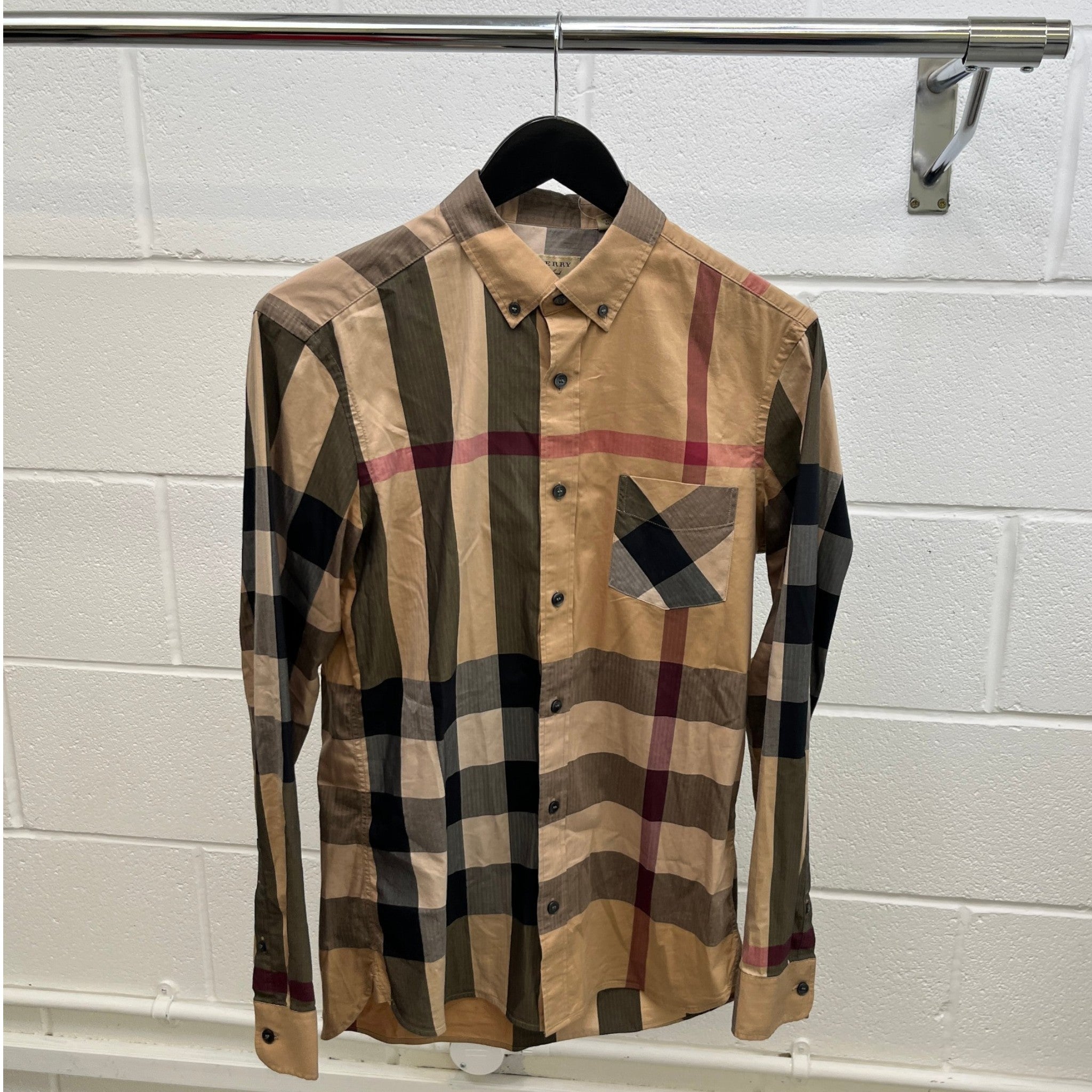 Men's Checkered Short Sleeve Shirt Beige Size S