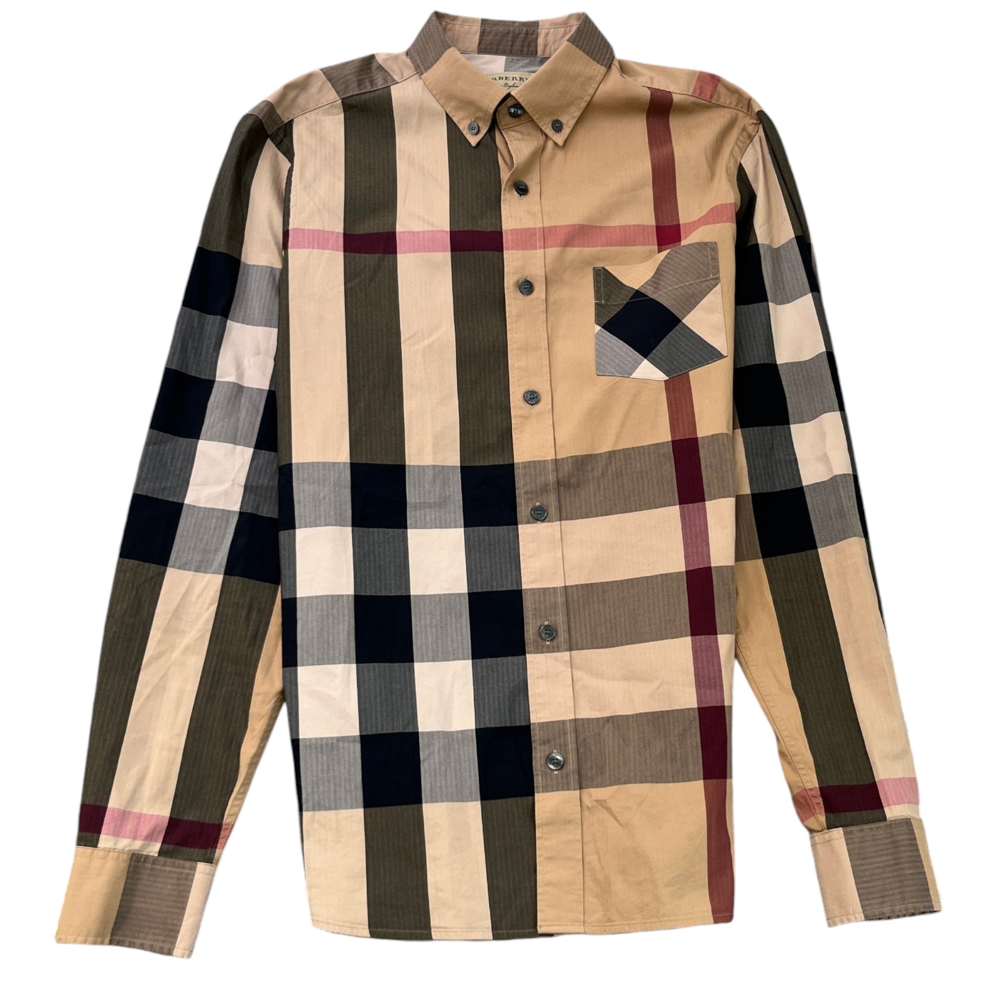 Men's Checkered Short Sleeve Shirt Beige Size S