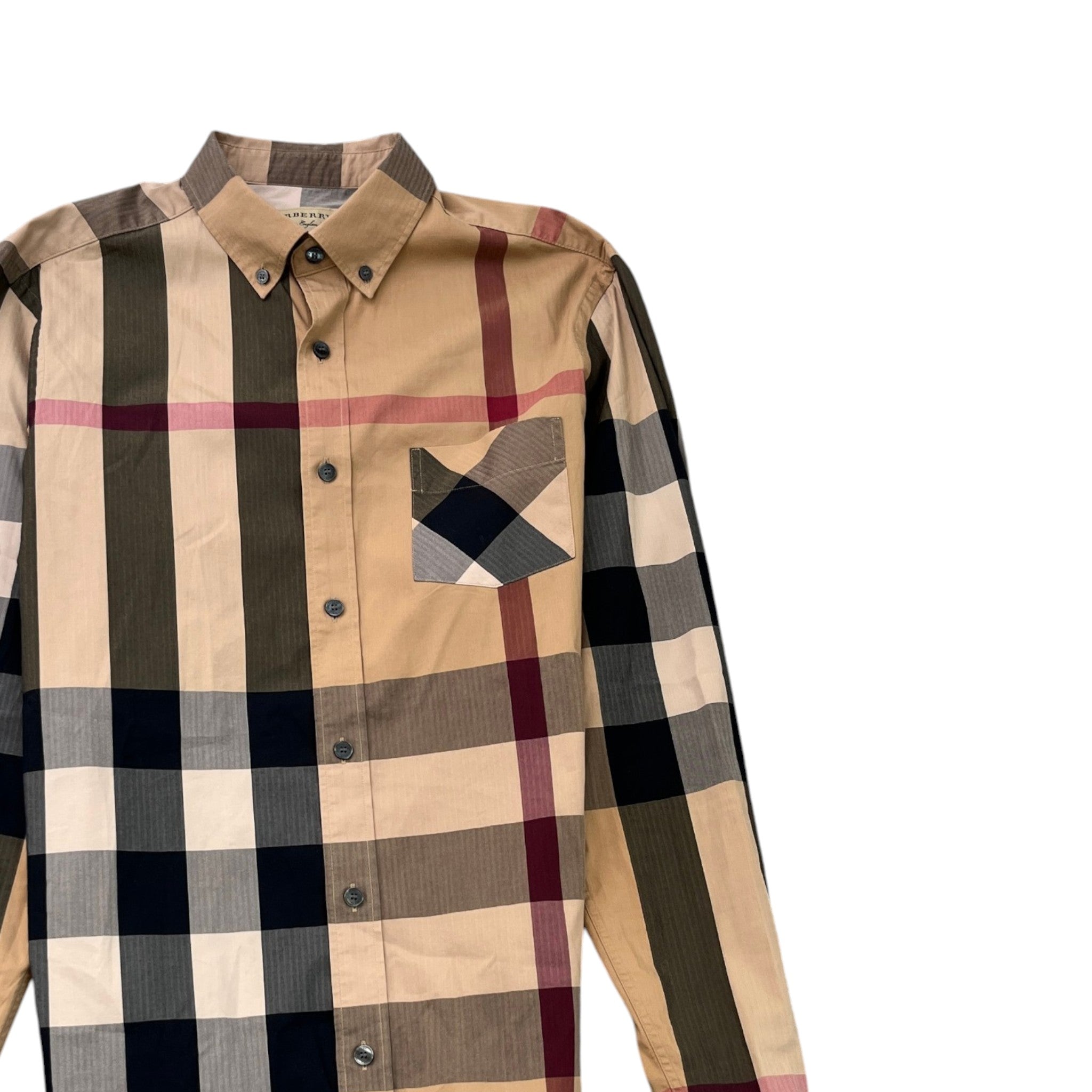 Men's Checkered Short Sleeve Shirt Beige Size S