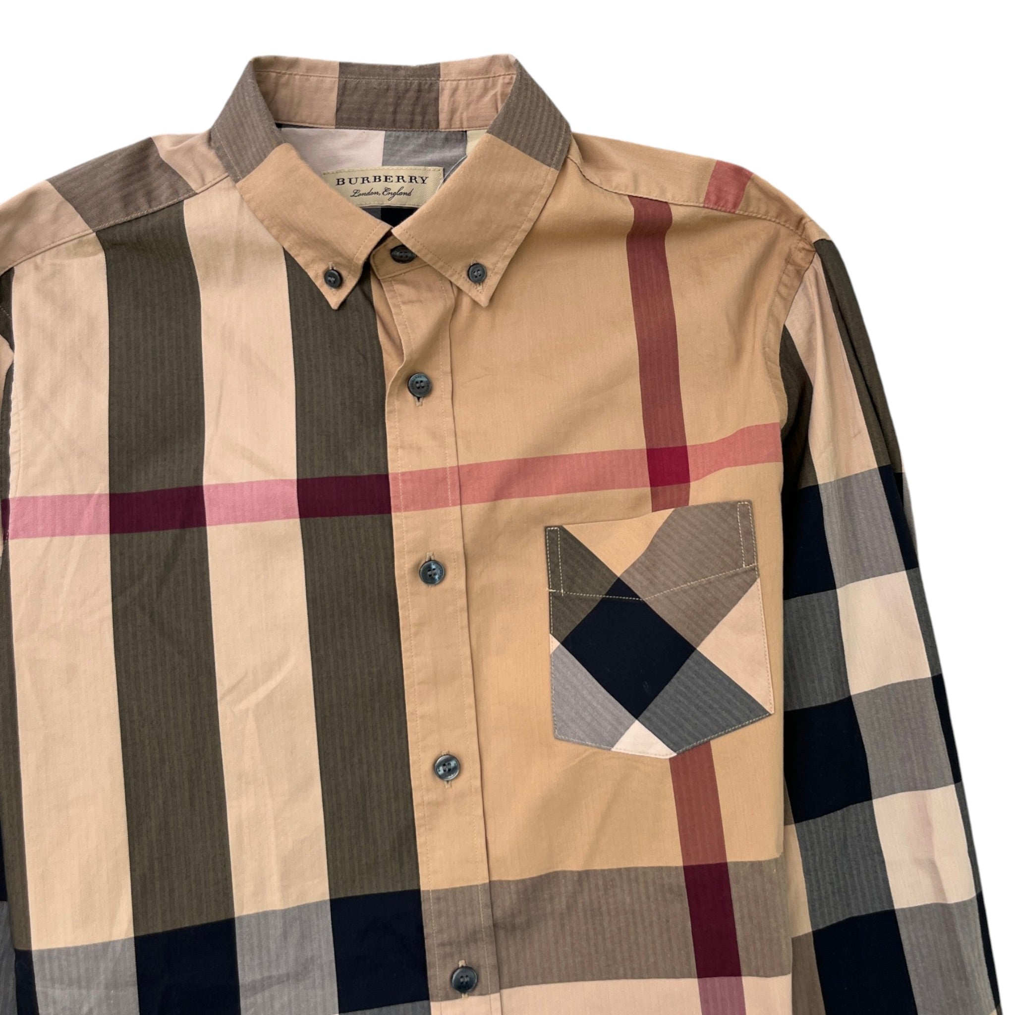 Men's Checkered Short Sleeve Shirt Beige Size S