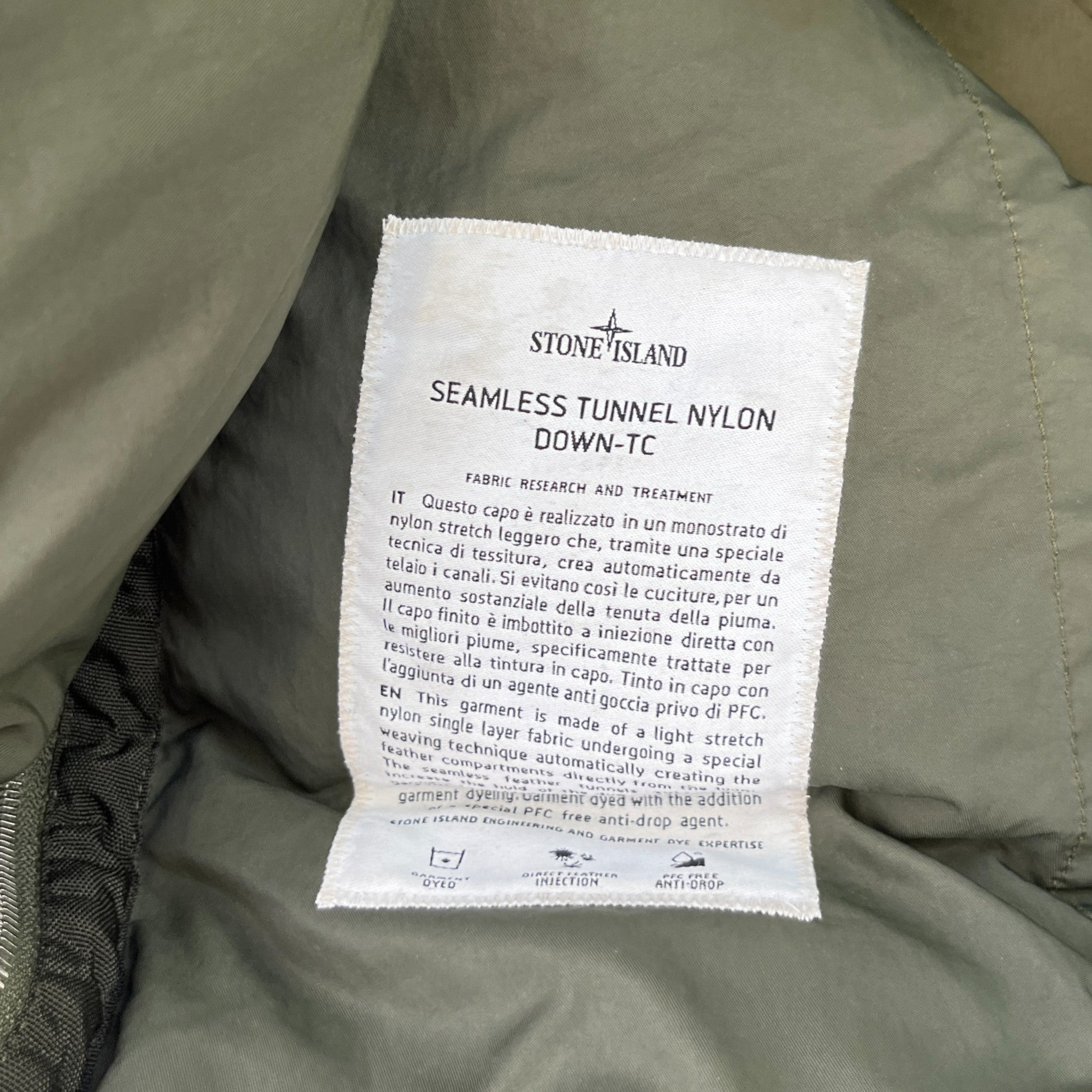 Men's Seamless Tunnel Nylon Down Jacket Khaki Size L