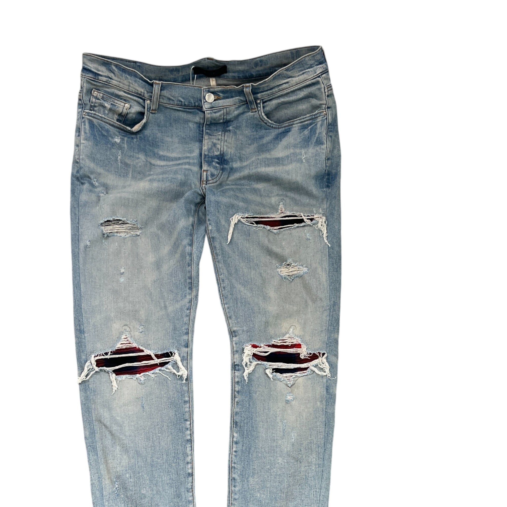 Men's Mx1 Distressed Flannel Jeans Blue Size Waist 36"