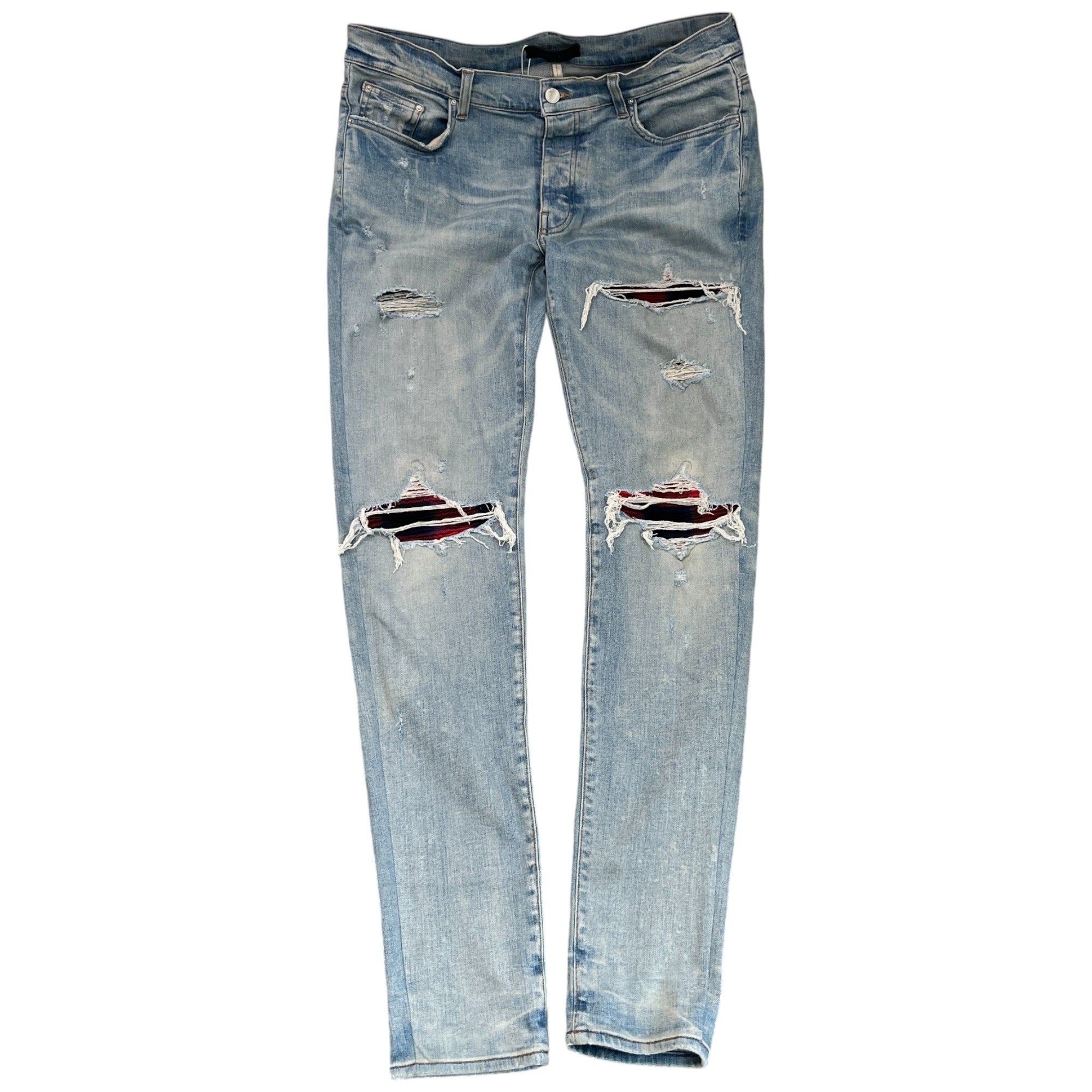 Men's Mx1 Distressed Flannel Jeans Blue Size Waist 36"