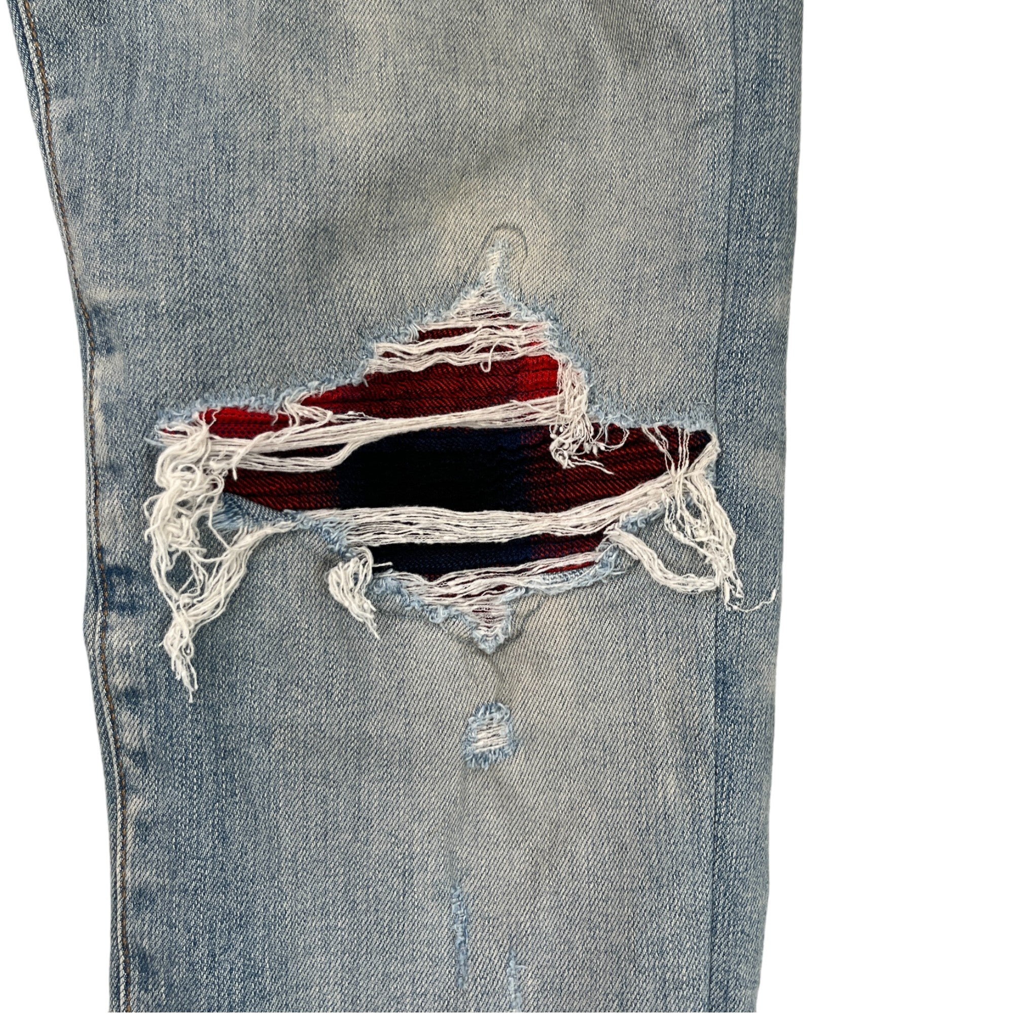 Men's Mx1 Distressed Flannel Jeans Blue Size Waist 36"