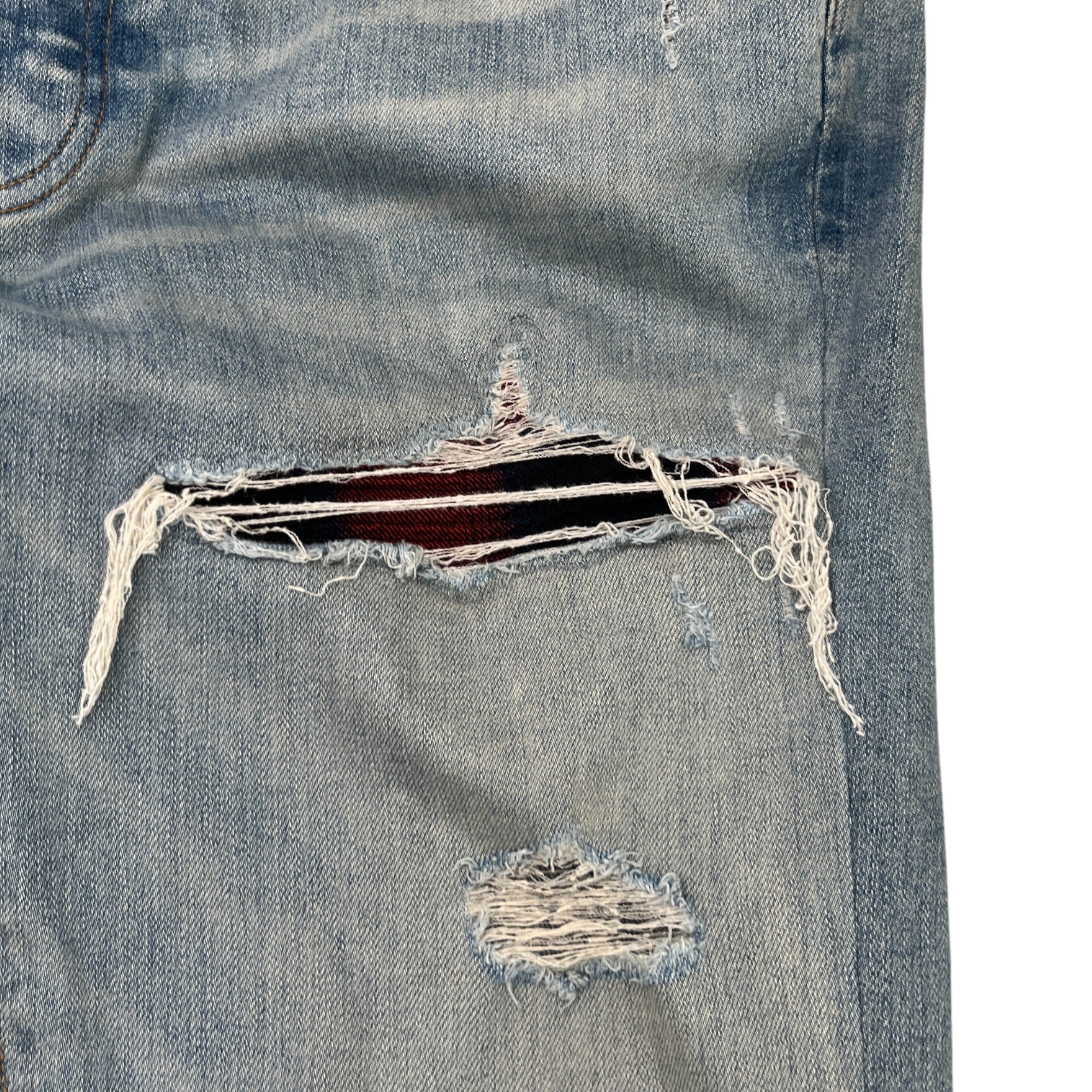 Men's Mx1 Distressed Flannel Jeans Blue Size Waist 36"