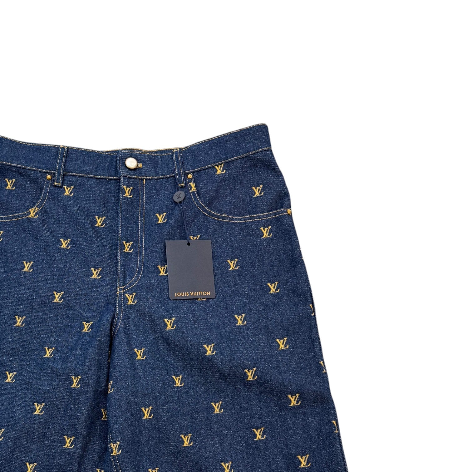 Men's Embroidered Signature Ss24 Shorts Blue Size Waist 32"