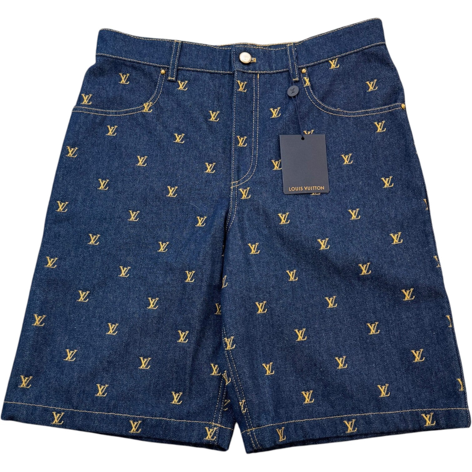 Men's Embroidered Signature Ss24 Shorts Blue Size Waist 32"