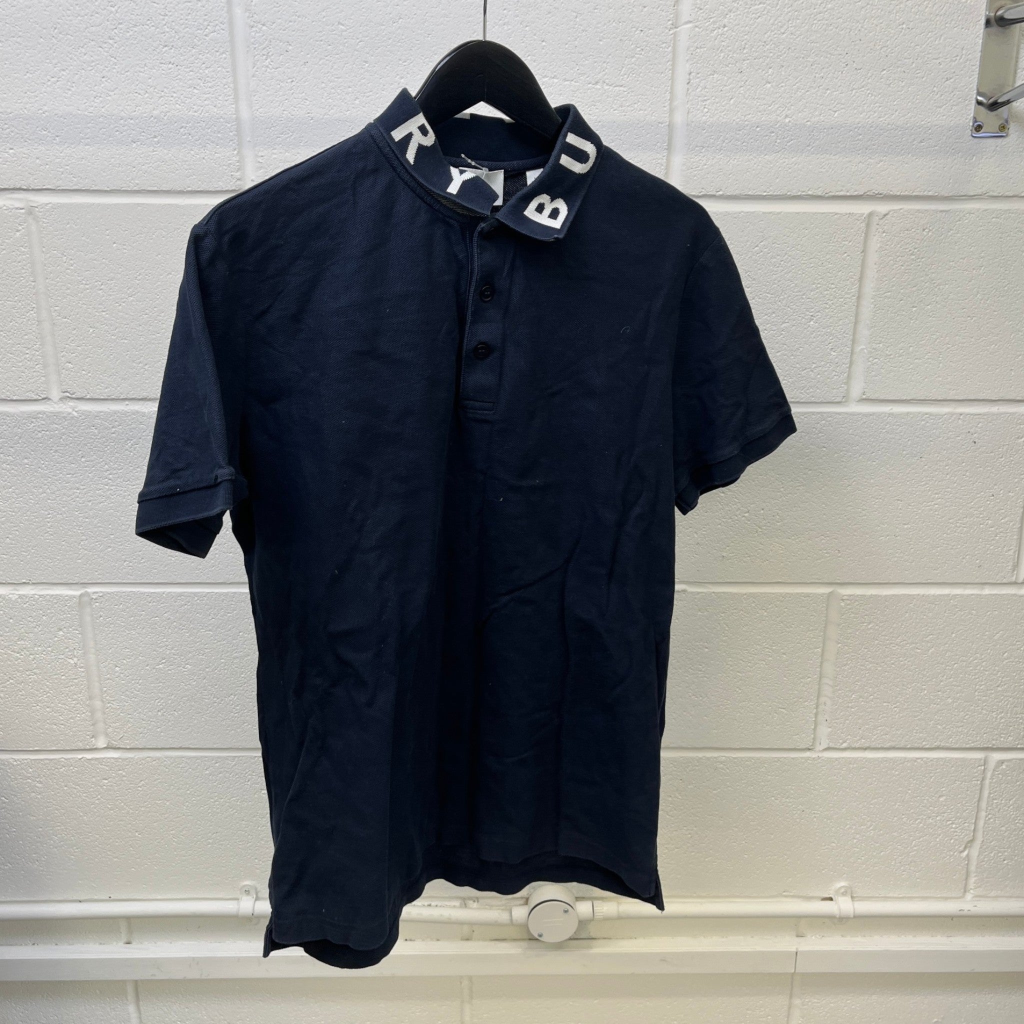 Men's Collar Logo Print Polo Shirt Navy Size L