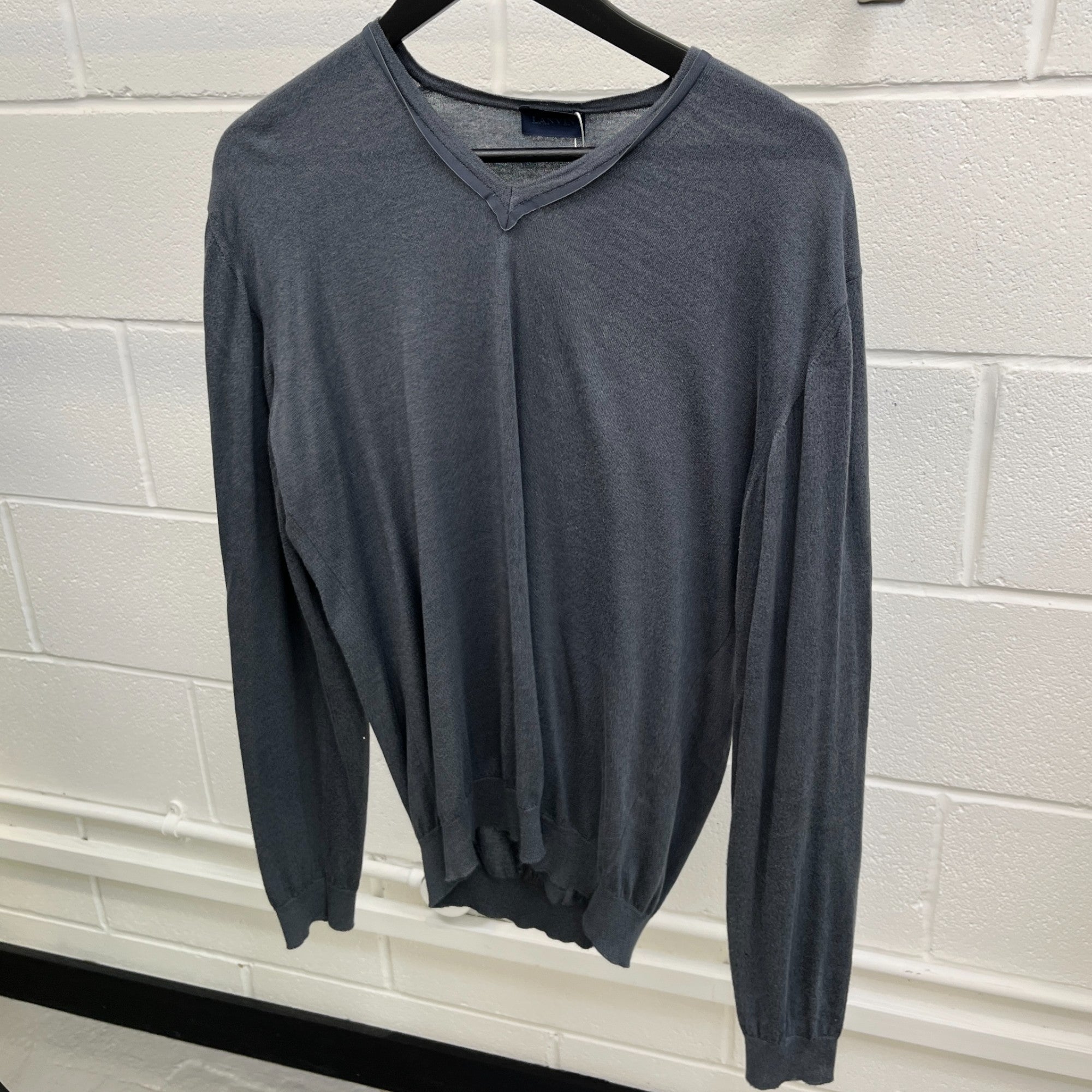 Men's V Neck Jumper Grey Size L