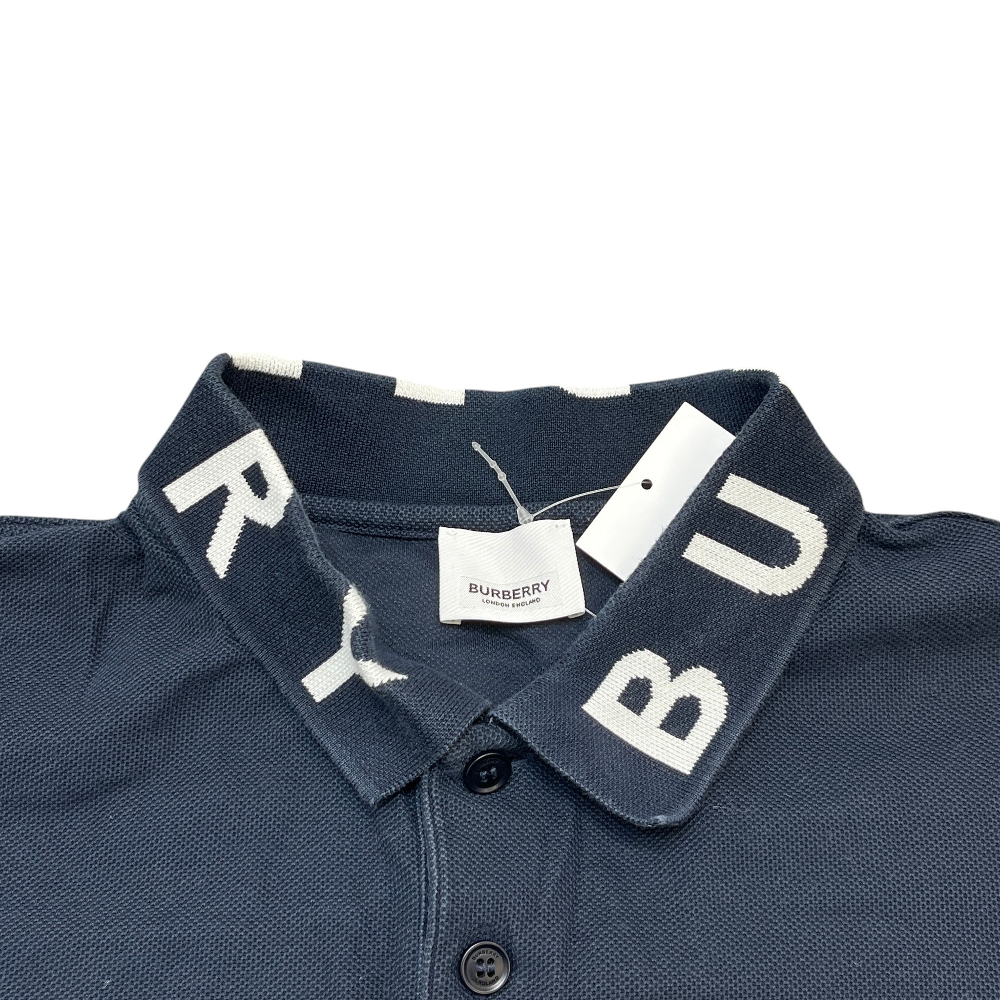 Men's Collar Logo Print Polo Shirt Navy Size L