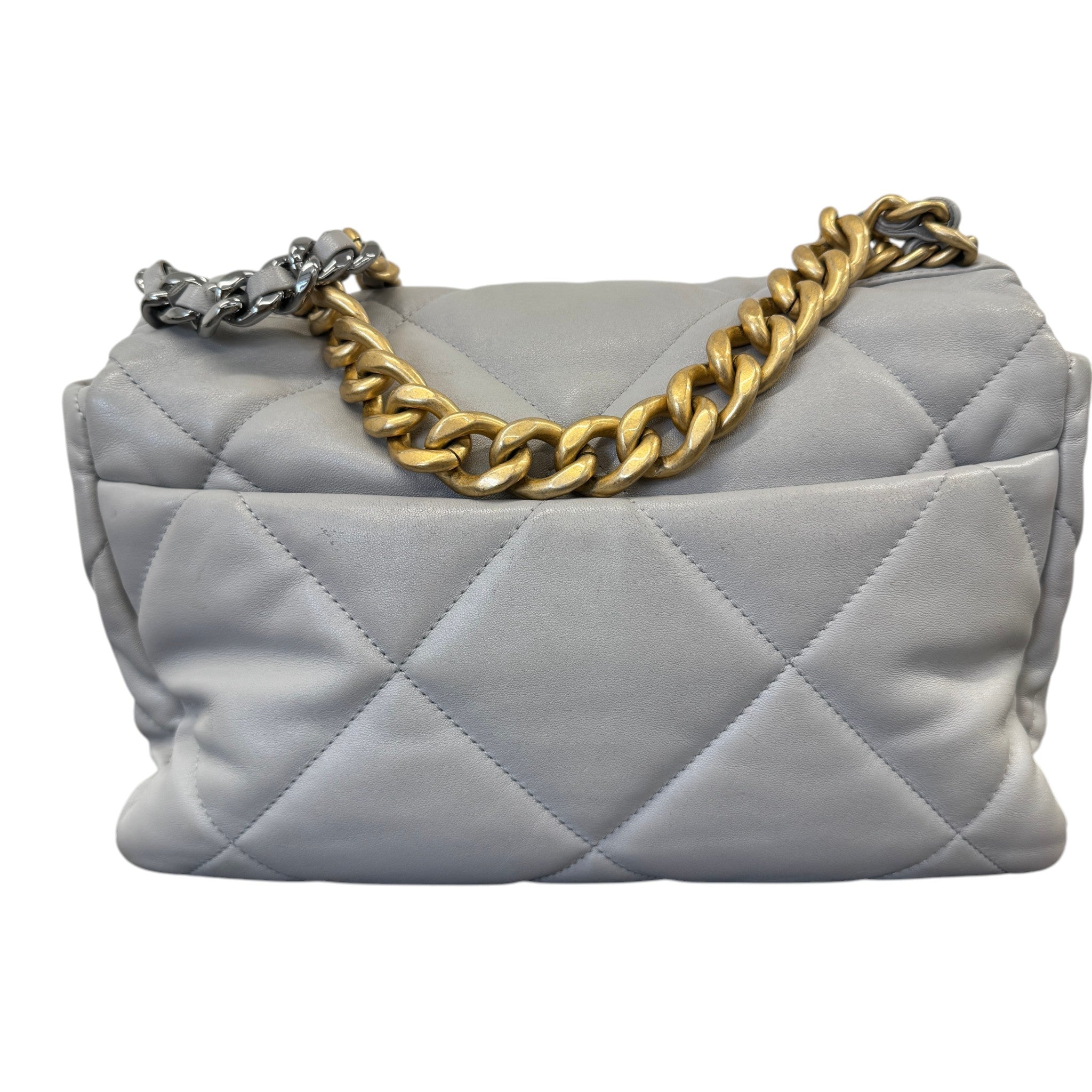 Women's Goatskin Quilted Medium 19 Flap Bag Grey