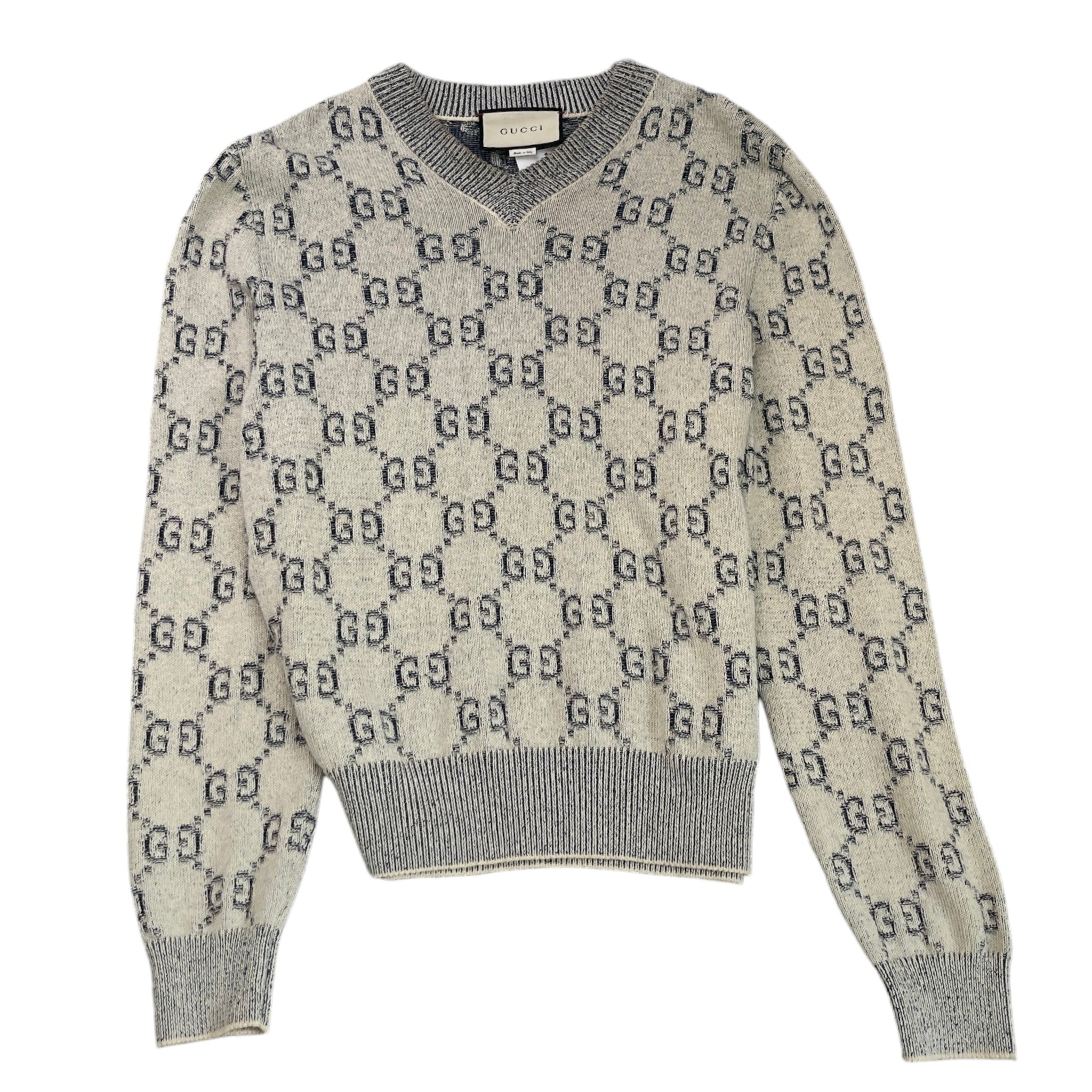 Men's Gg Supreme V Neck Sweatshirt Grey Size M