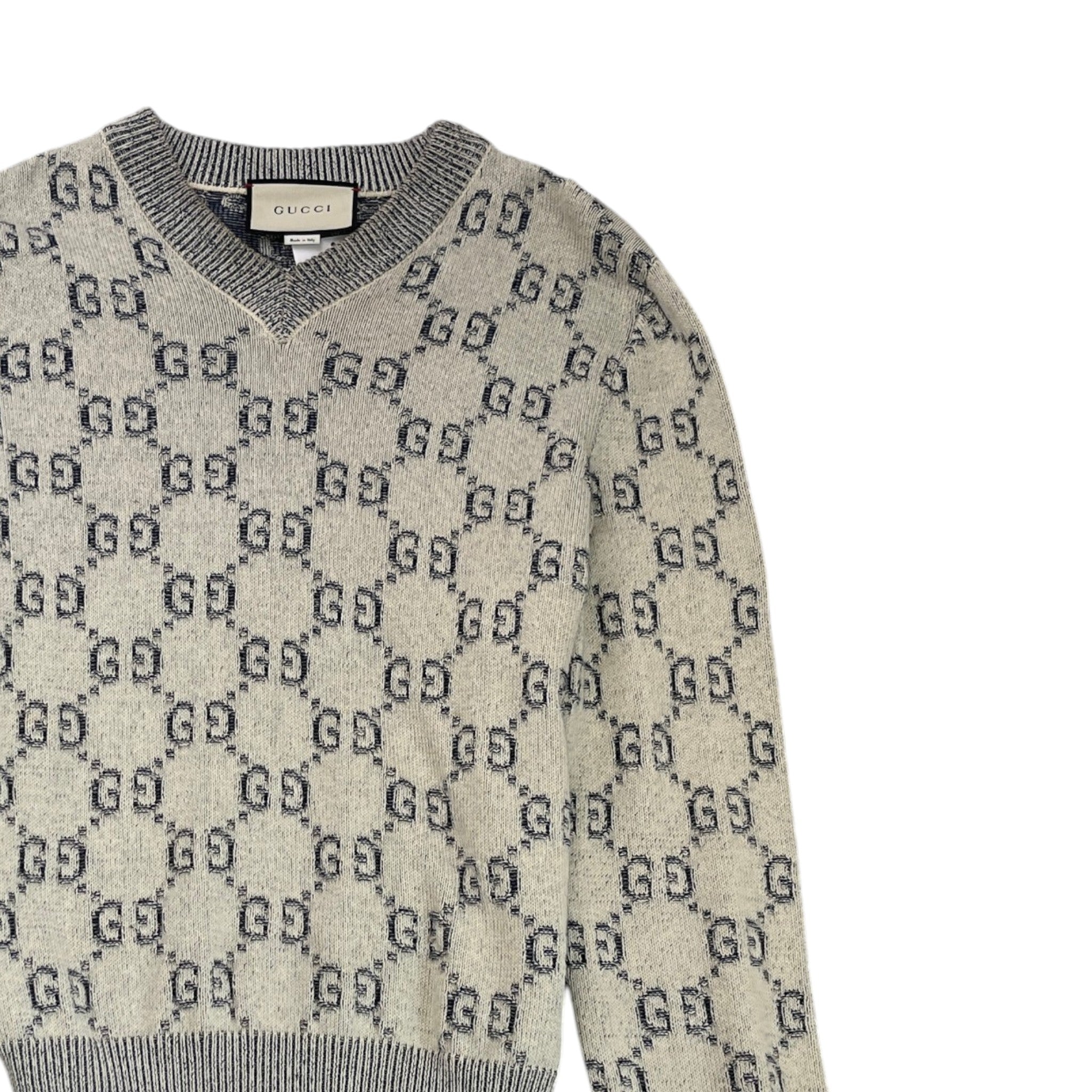 Men's Gg Supreme V Neck Sweatshirt Grey Size M