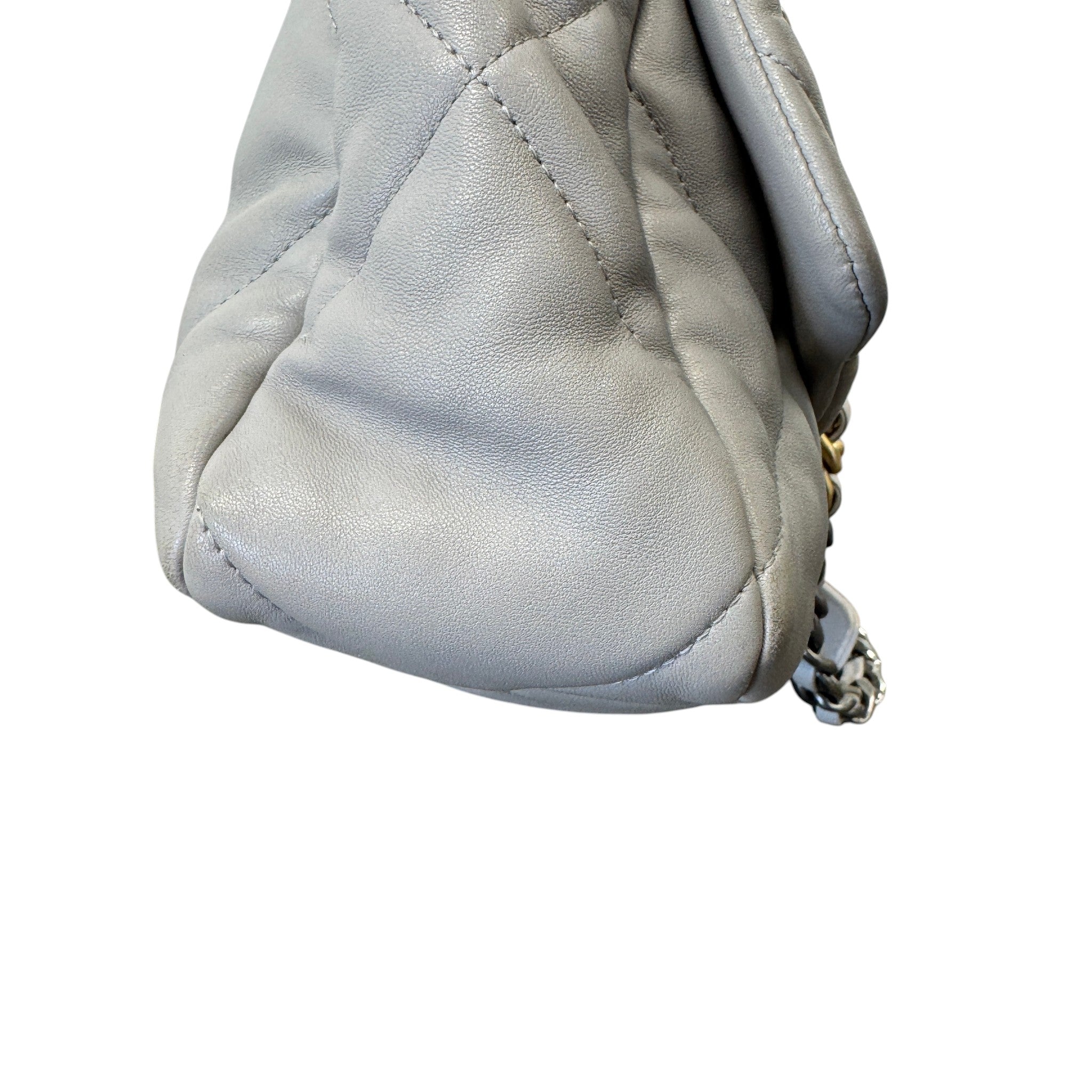 Women's Goatskin Quilted Medium 19 Flap Bag Grey