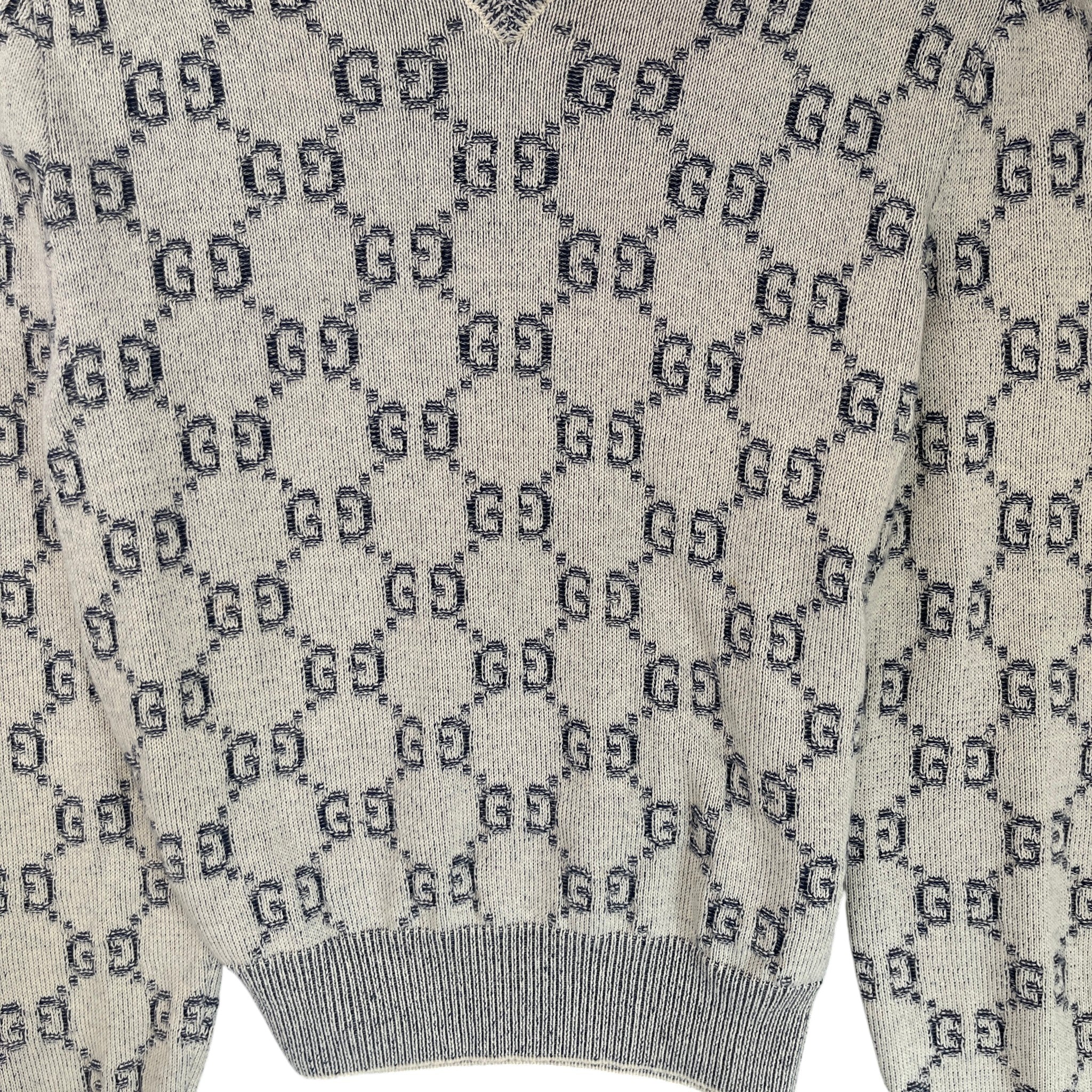 Men's Gg Supreme V Neck Sweatshirt Grey Size M