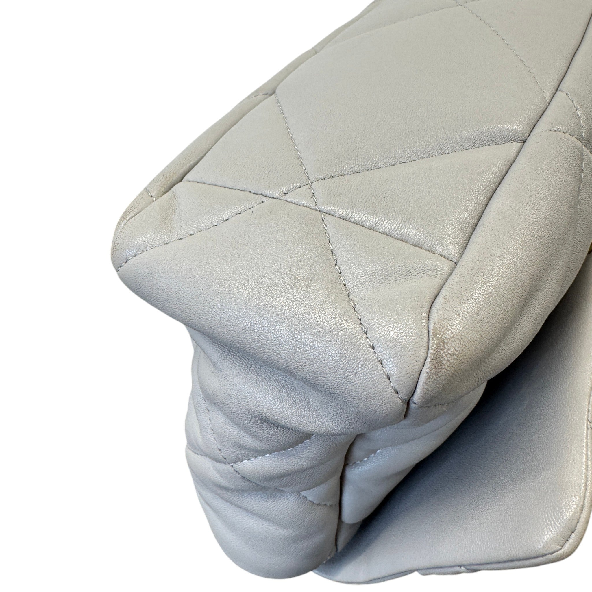 Women's Goatskin Quilted Medium 19 Flap Bag Grey