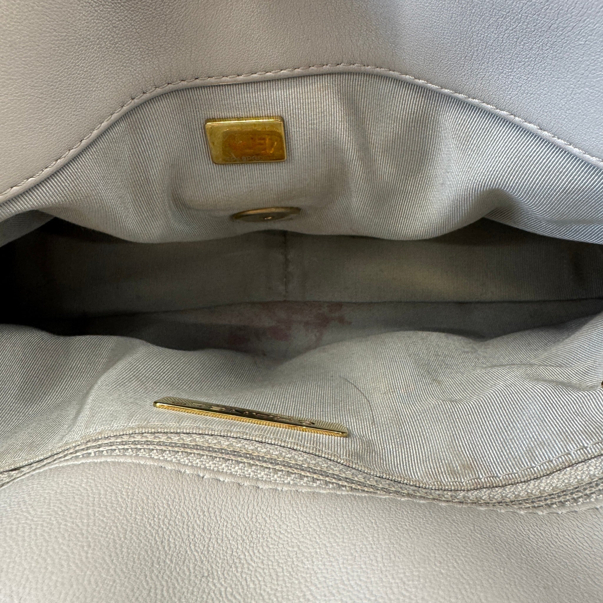 Women's Goatskin Quilted Medium 19 Flap Bag Grey