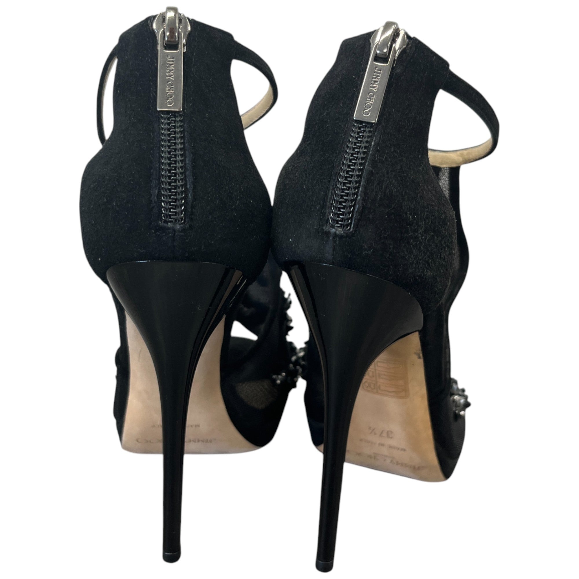 Women's Embellished Mesh Open Toe Heels Black Size EU 37.5 / UK 4.5