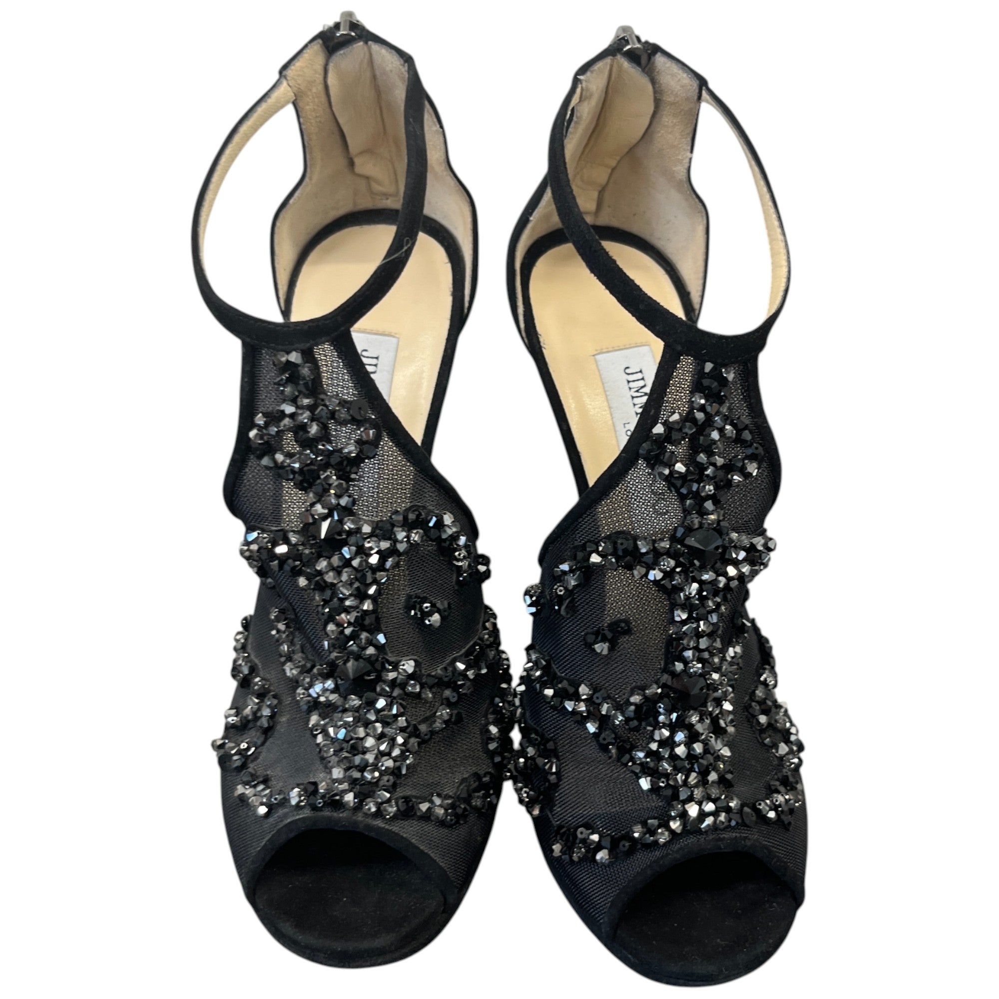 Women's Embellished Mesh Open Toe Heels Black Size EU 37.5 / UK 4.5