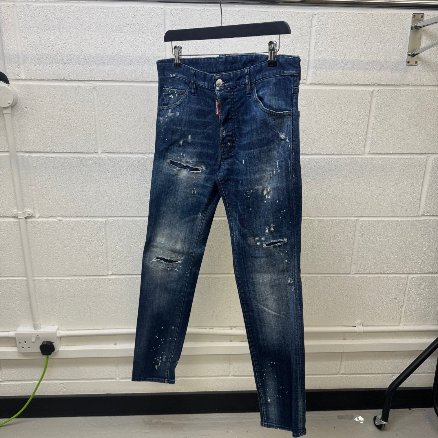 Men's Distressed Paint Splatter Jeans Blue Size IT 48 / UK 32