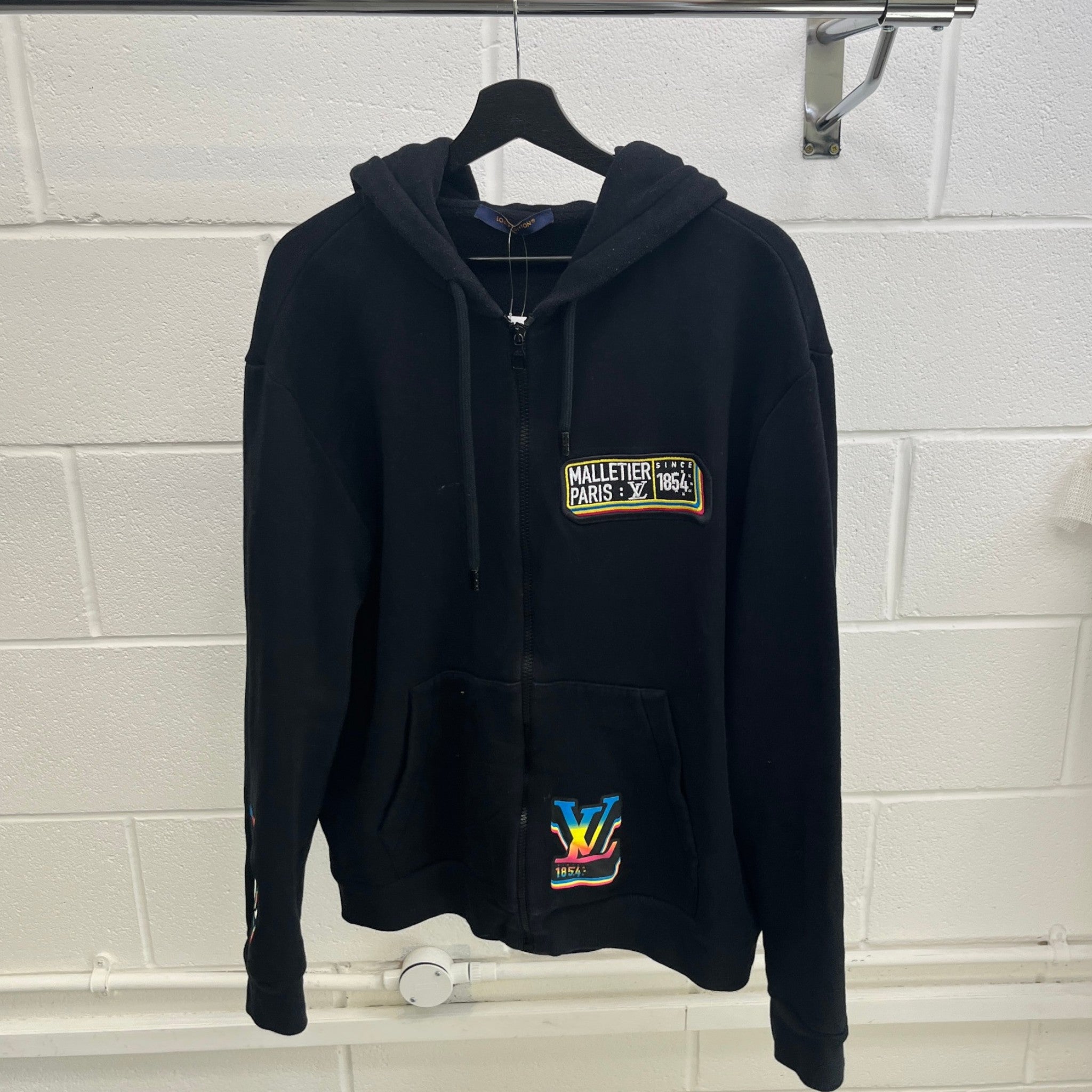 Men's Lv Malletier Zip Up Hoodie Black Size XL