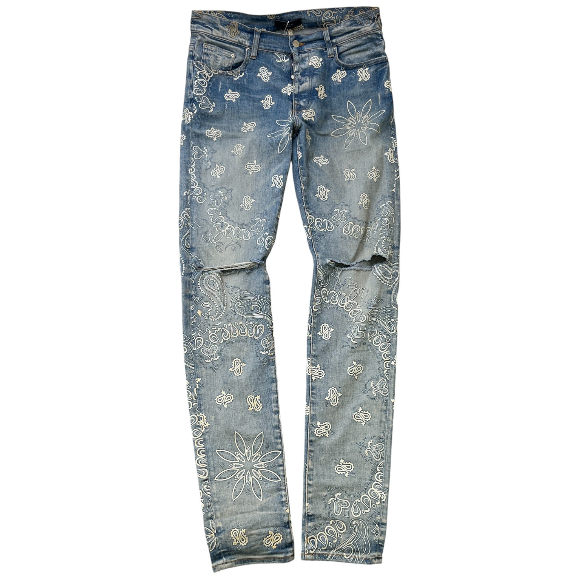 Men's Flocked Paisley Bandana Jeans Blue Size Waist 33"