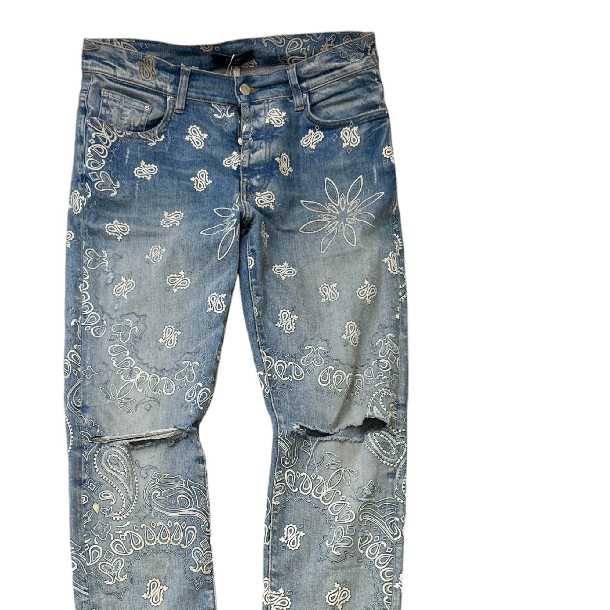 Men's Flocked Paisley Bandana Jeans Blue Size Waist 33"