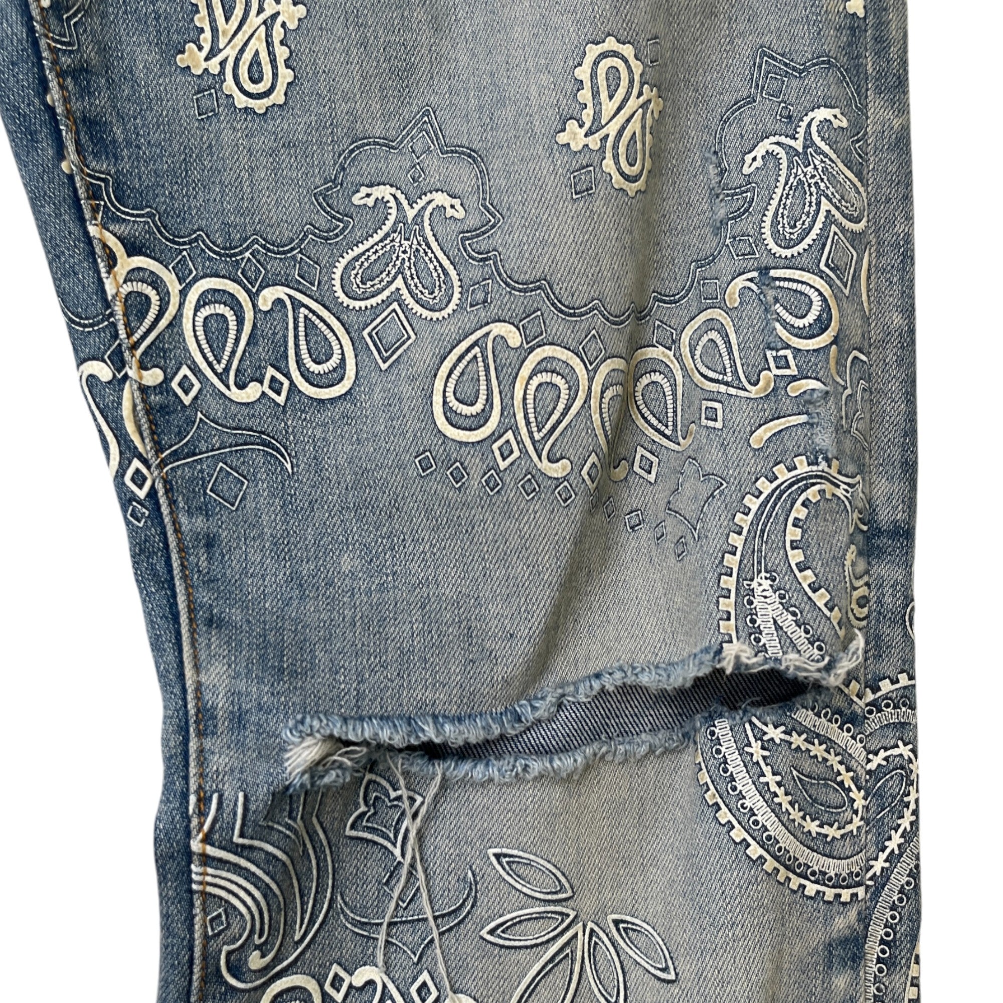 Men's Flocked Paisley Bandana Jeans Blue Size Waist 33"