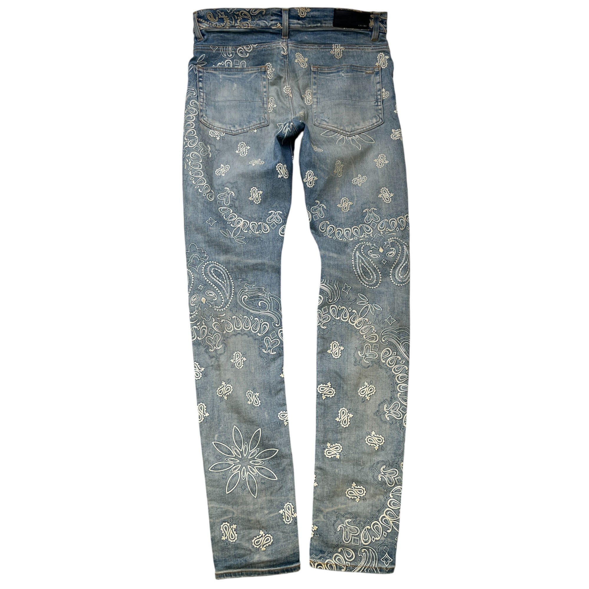 Men's Flocked Paisley Bandana Jeans Blue Size Waist 33"