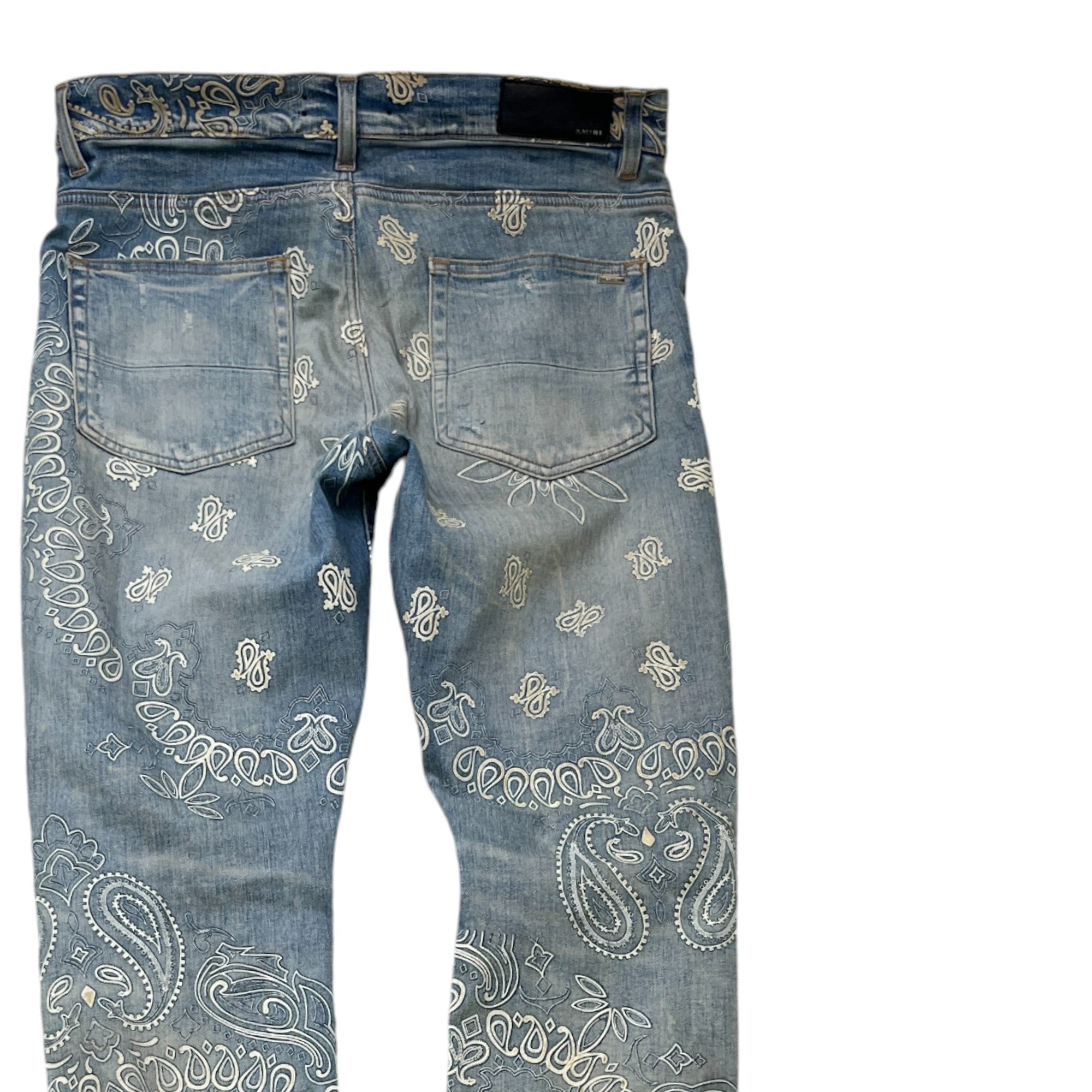 Men's Flocked Paisley Bandana Jeans Blue Size Waist 33"