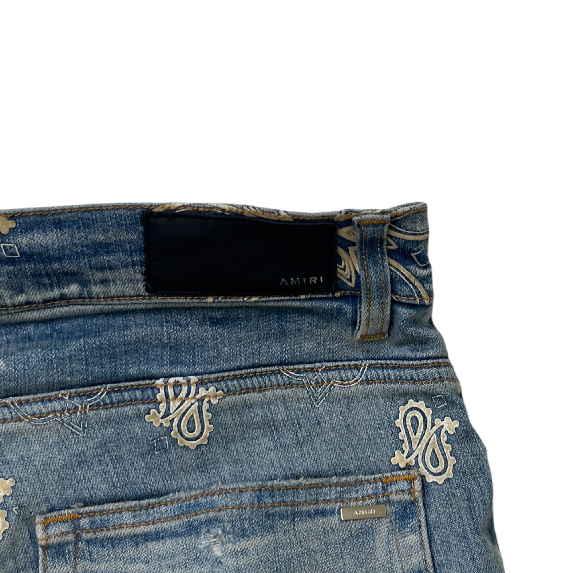 Men's Flocked Paisley Bandana Jeans Blue Size Waist 33"