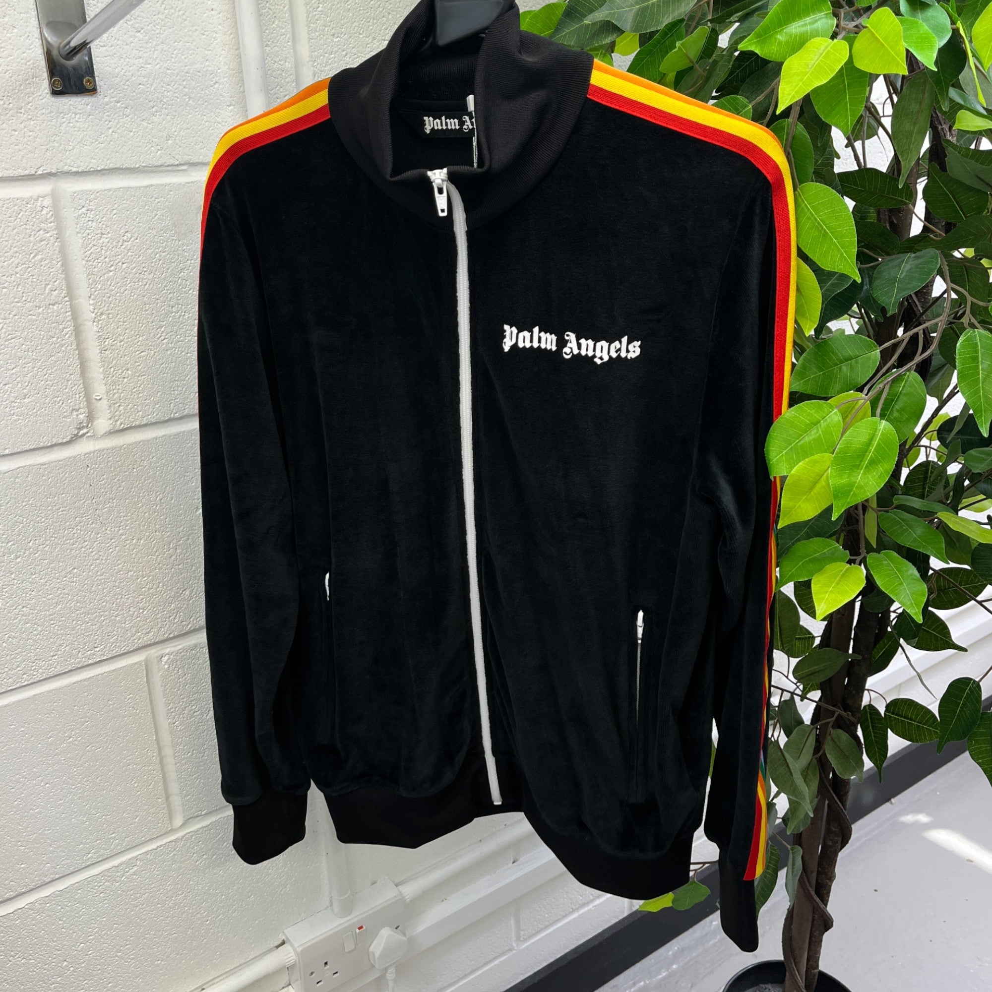 Men's Velour Rainbow Logo Track Jacket Black Size M