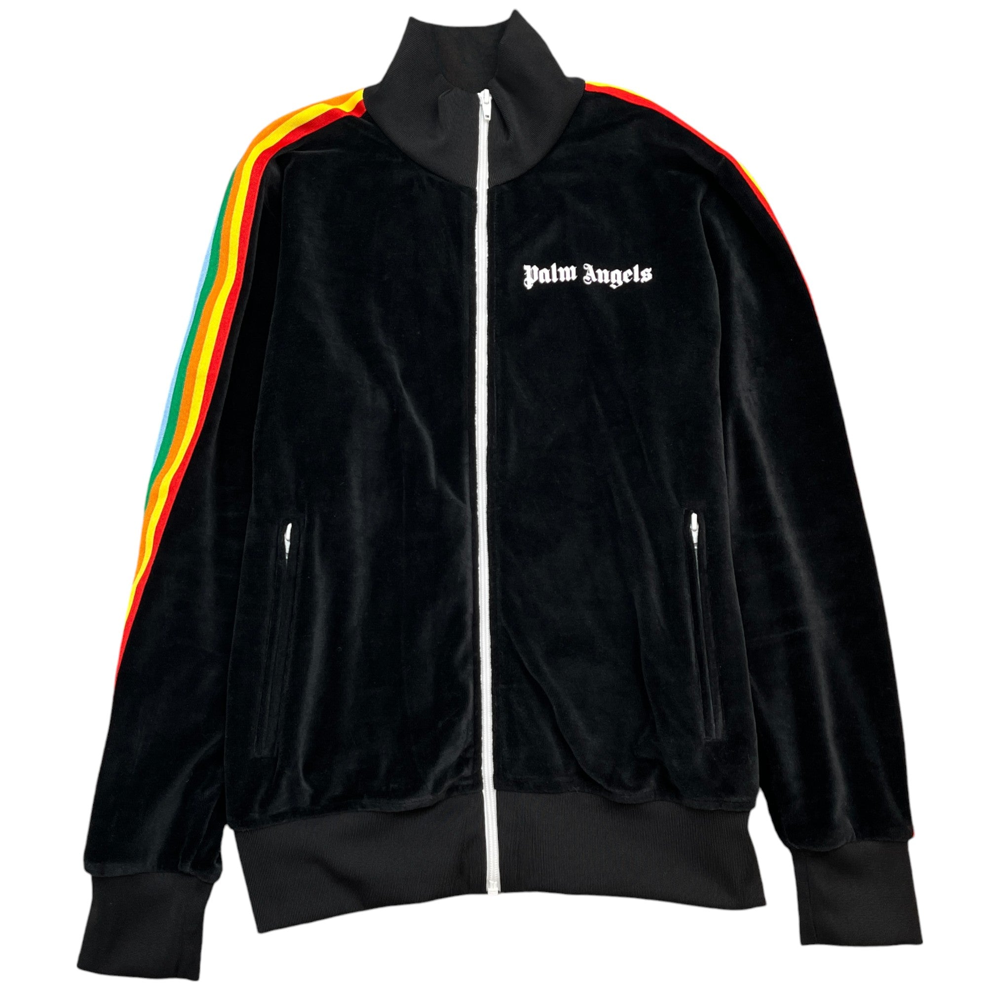 Men's Velour Rainbow Logo Track Jacket Black Size M
