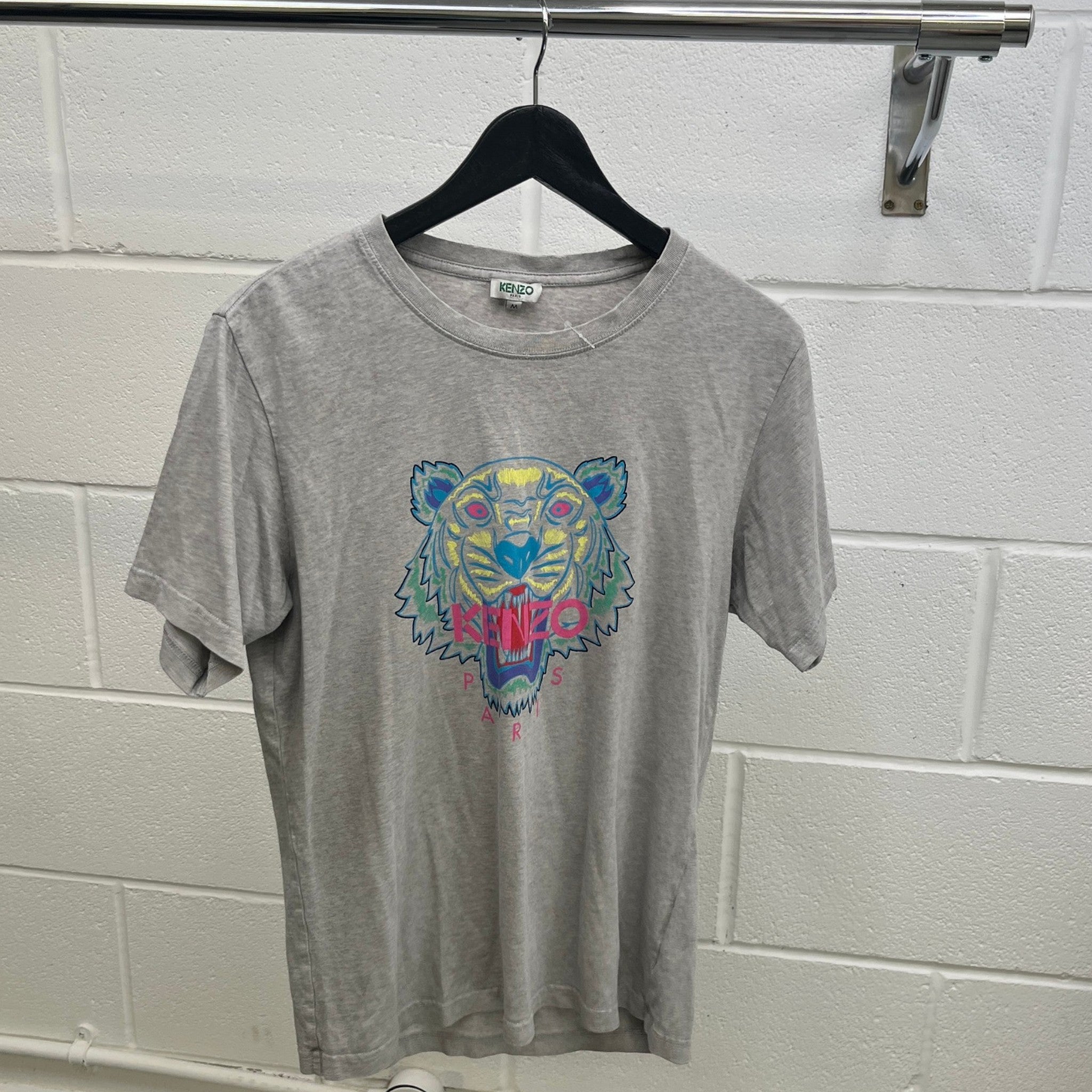 Men's Tiger Print T-Shirt Grey Size M