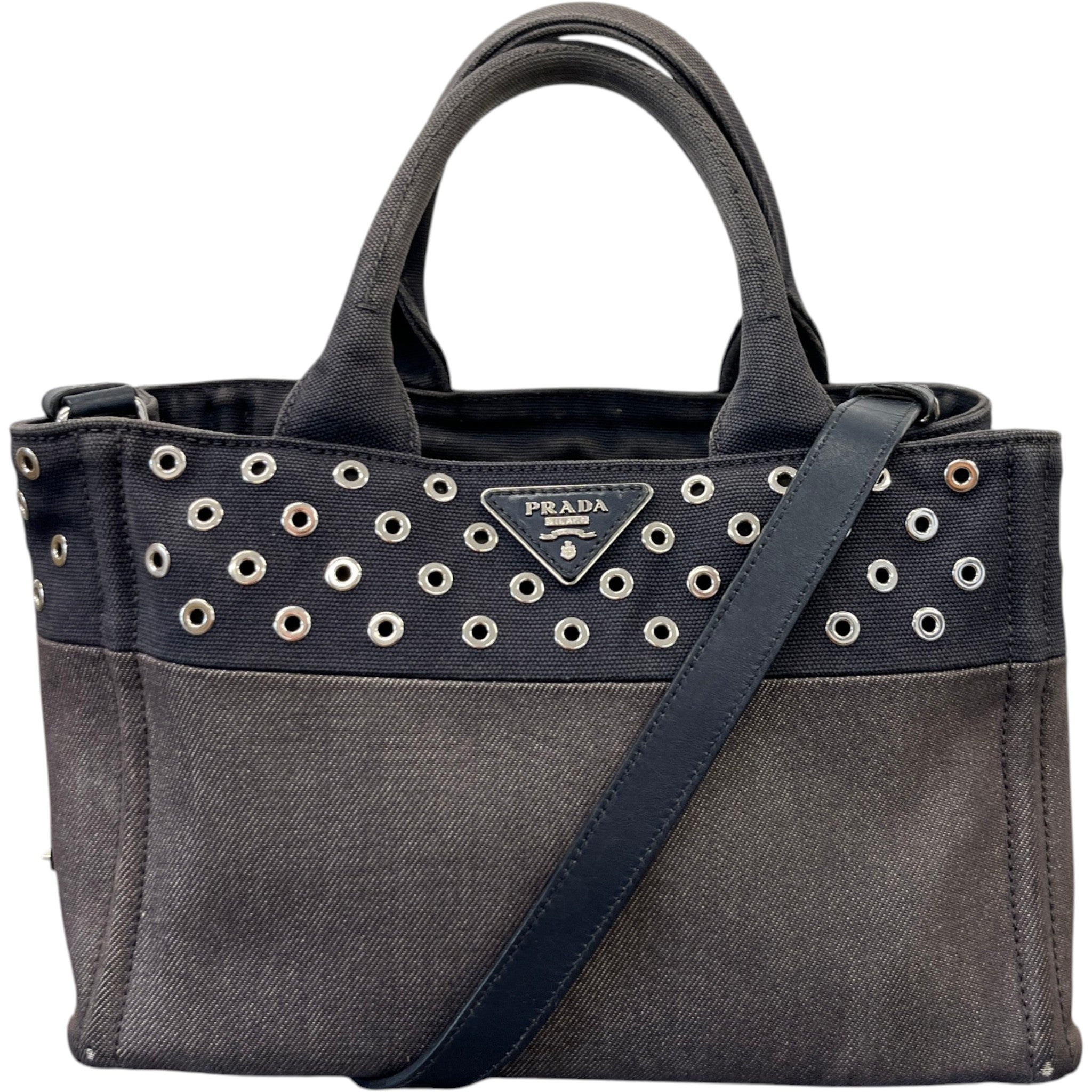 Women's Plaque Logo Denim Patch Handbag Navy