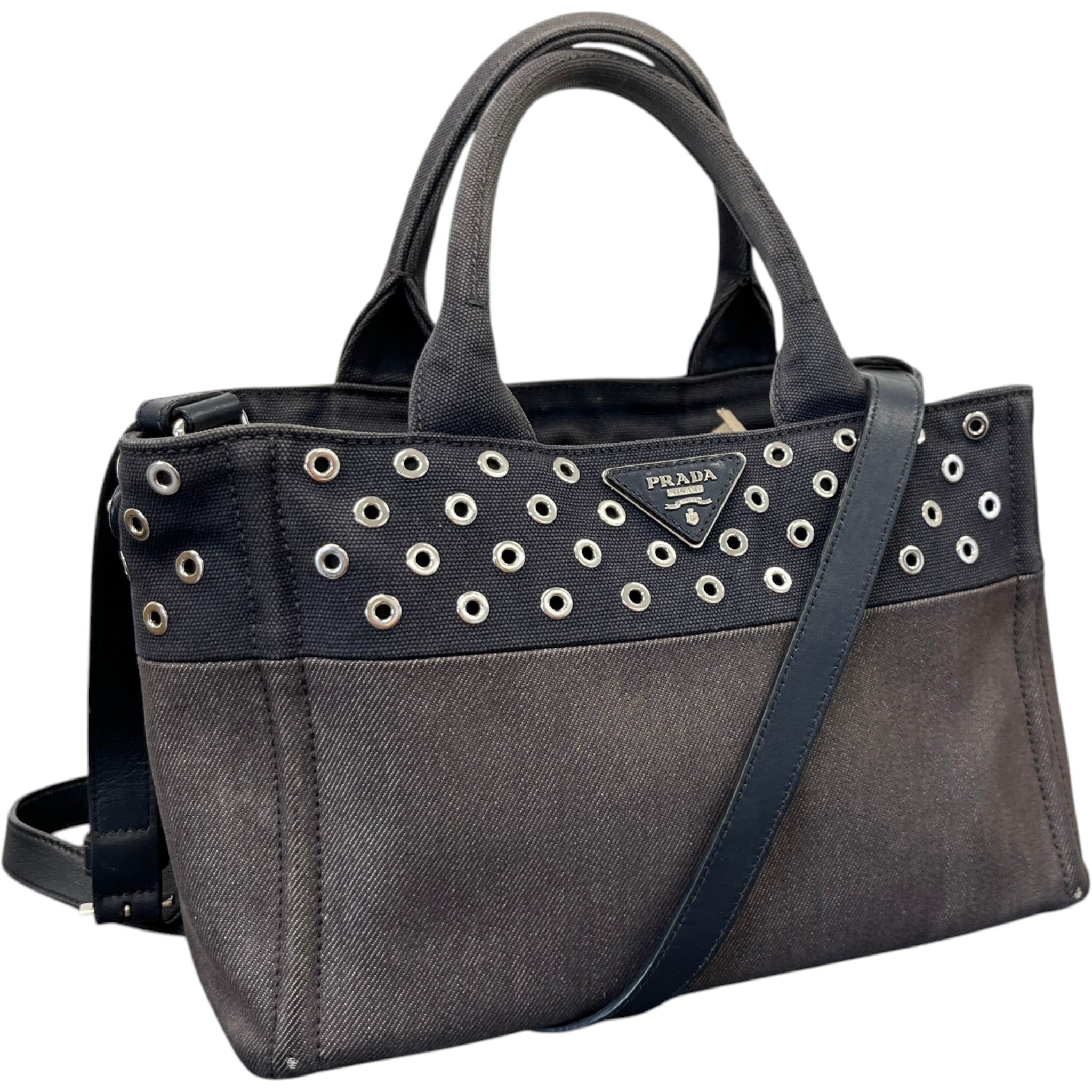 Women's Plaque Logo Denim Patch Handbag Navy
