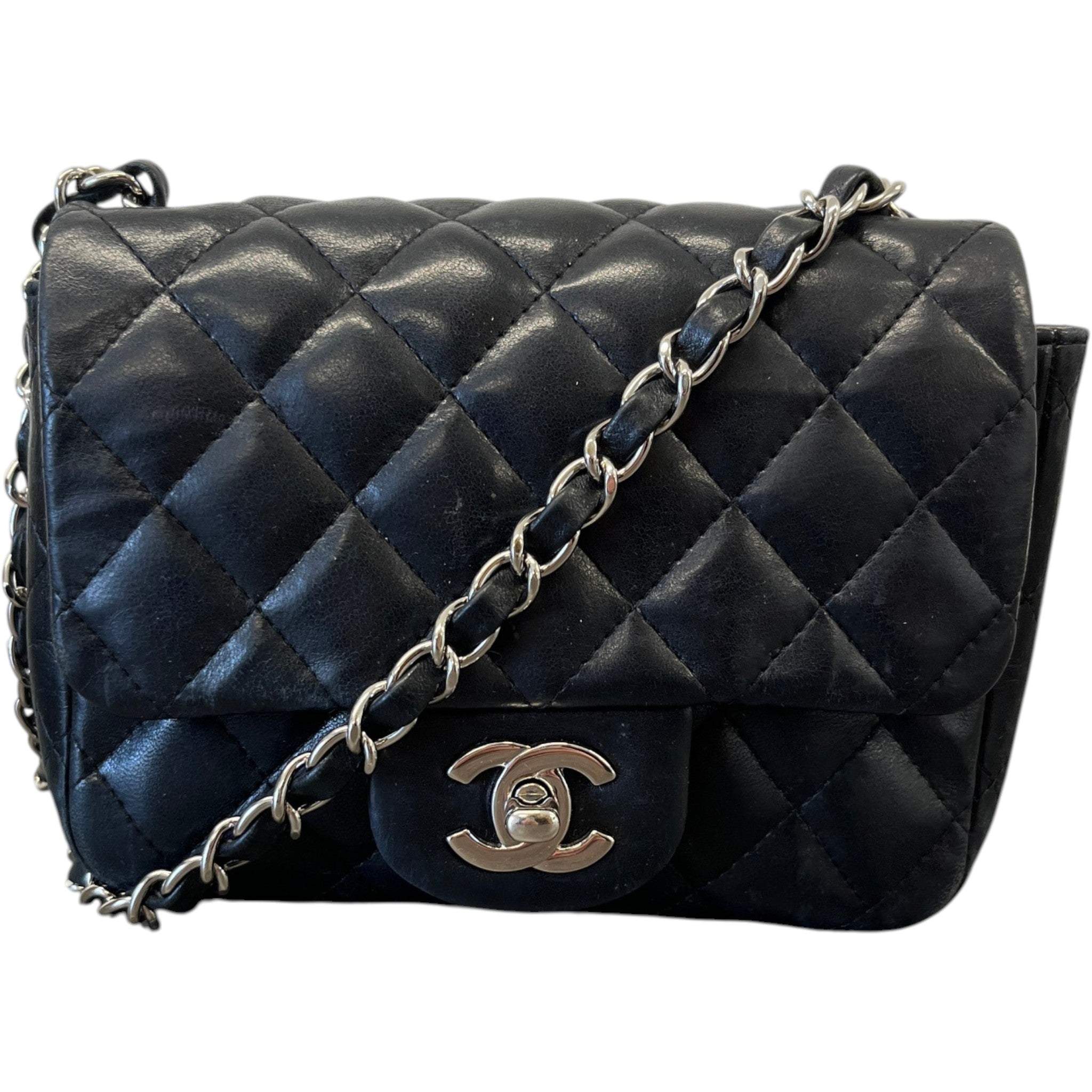 Women's Timeless/Classique Mini Square Flap Lambskin Bag Black