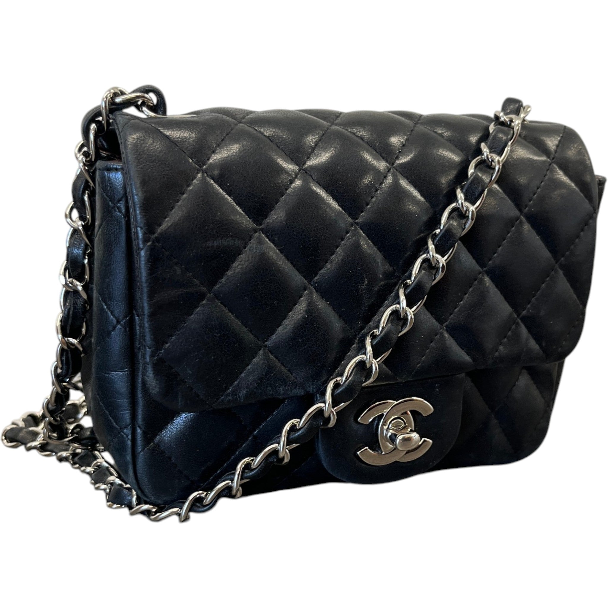 Women's Timeless/Classique Mini Square Flap Lambskin Bag Black