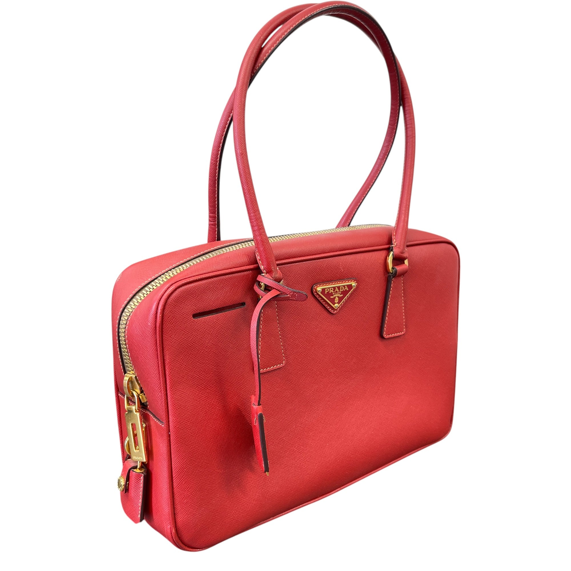 Women's Cerise Saffiano Bauletto Tote Bag Red