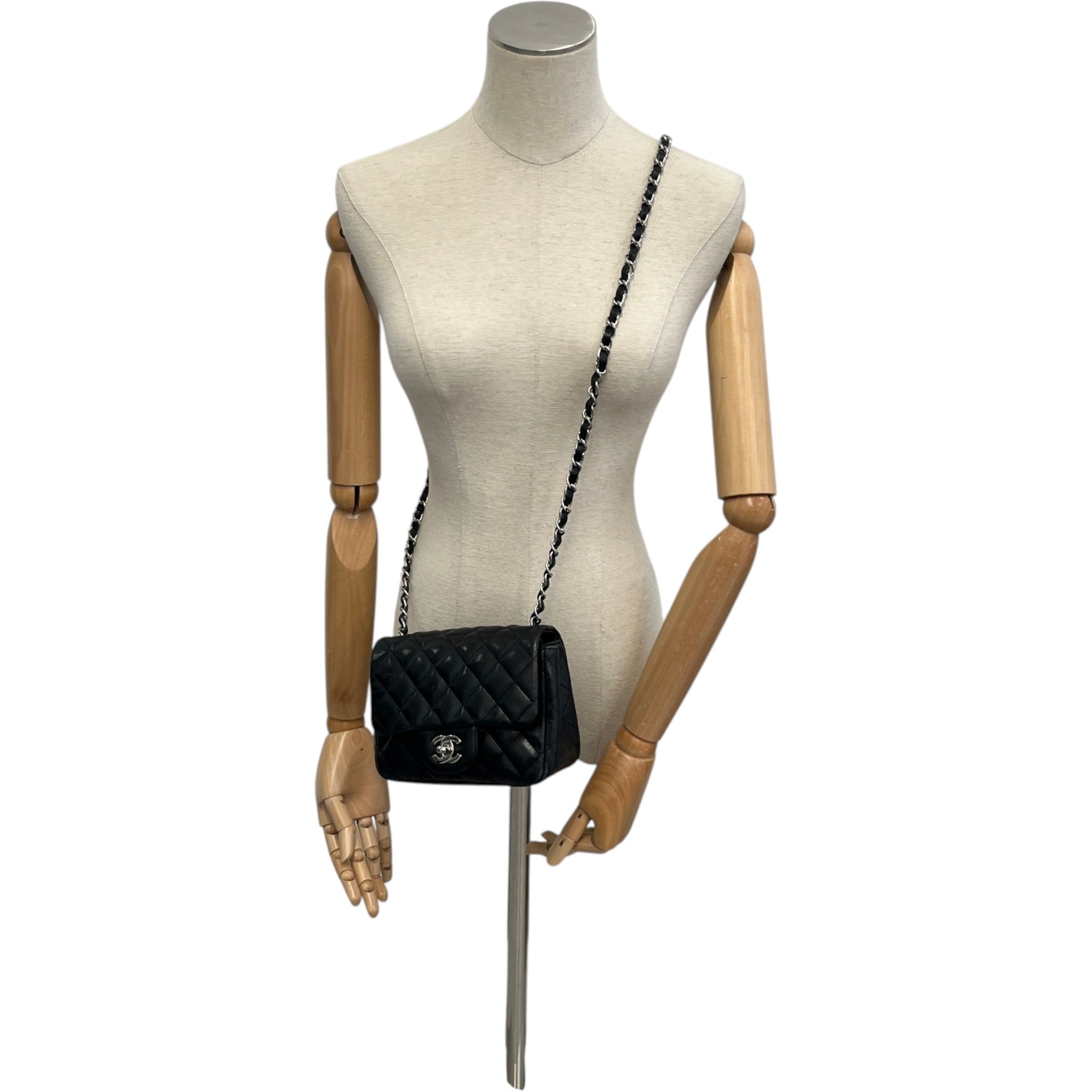Women's Timeless/Classique Mini Square Flap Lambskin Bag Black