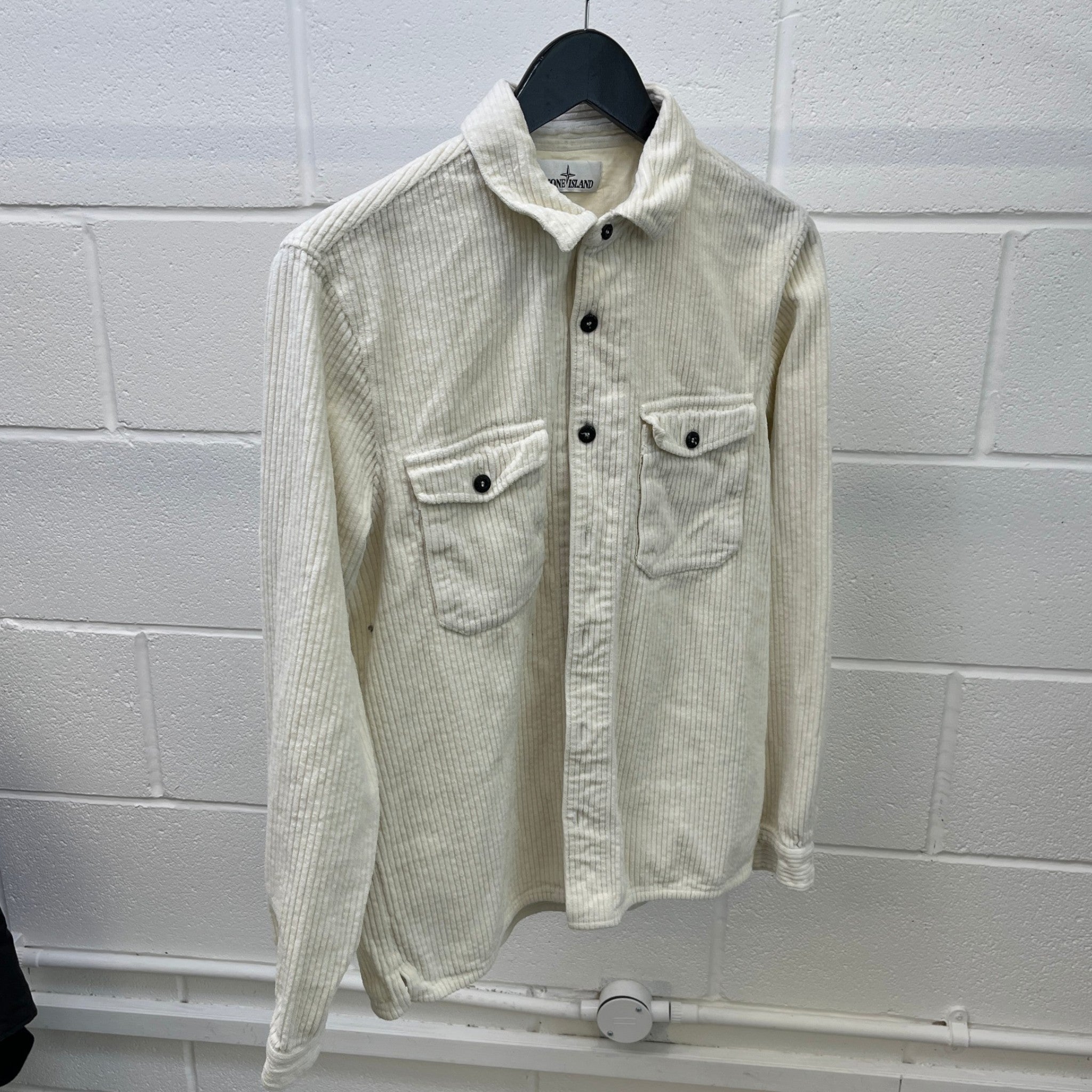 Men's Corduroy Embroidered Logo OverShirt Cream Size M