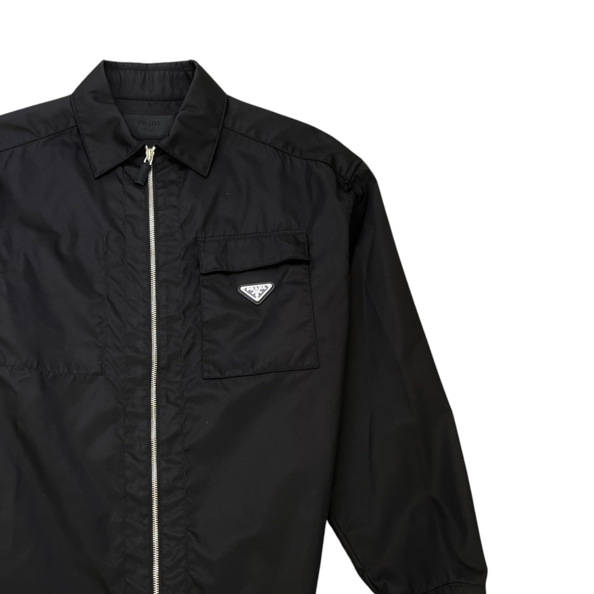 Men's Plaque Logo Re-Nylon OverShirt Black Size M