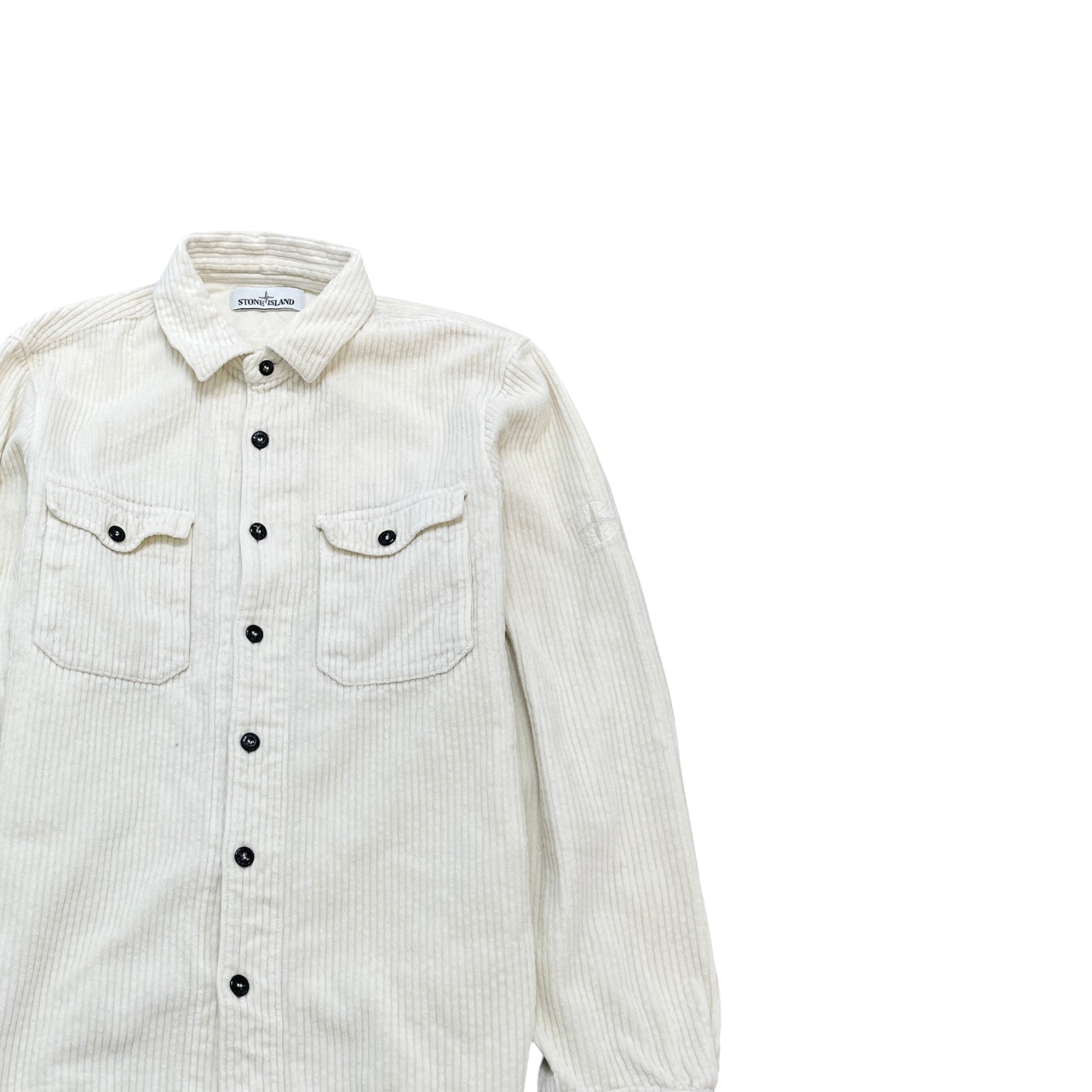 Men's Corduroy Embroidered Logo OverShirt Cream Size M