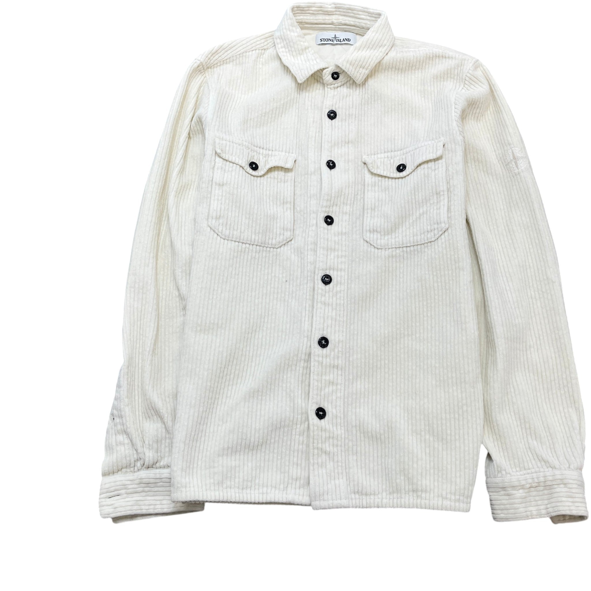 Men's Corduroy Embroidered Logo OverShirt Cream Size M