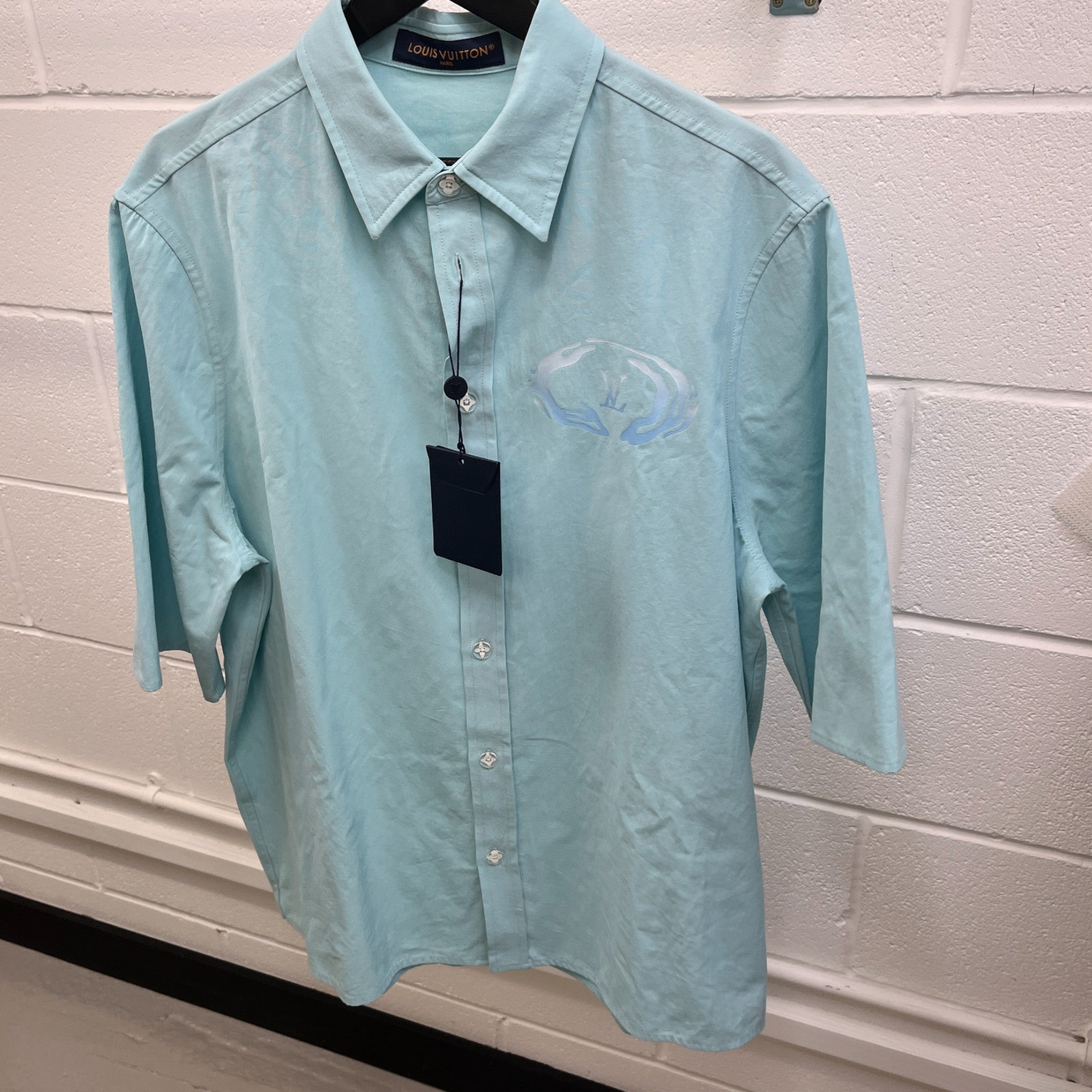 Men's Lv Splash Short Sleeve Shirt Blue Size L