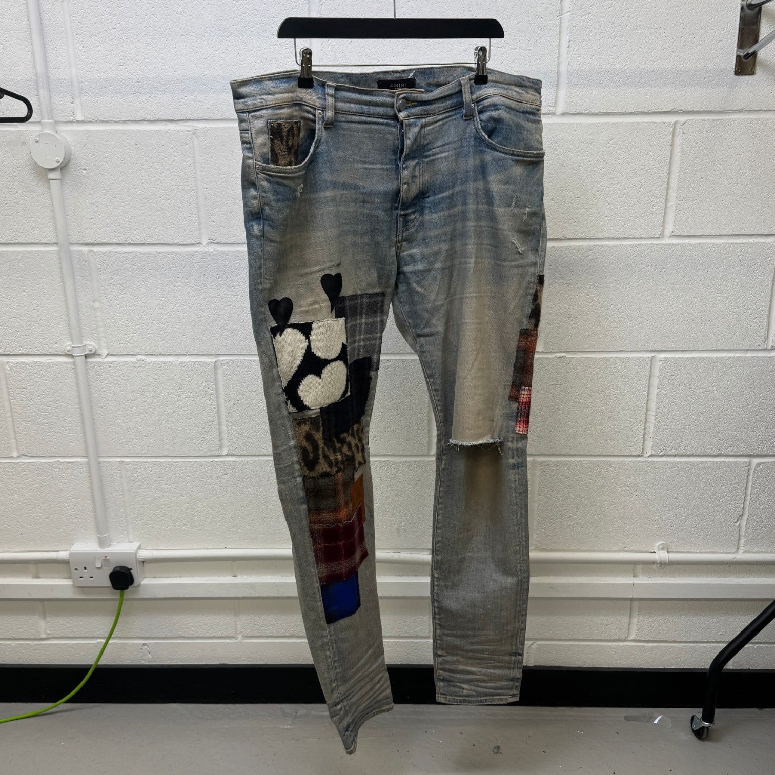 Men's Artpatch Distressed Jeans Blue Size Waist 38"