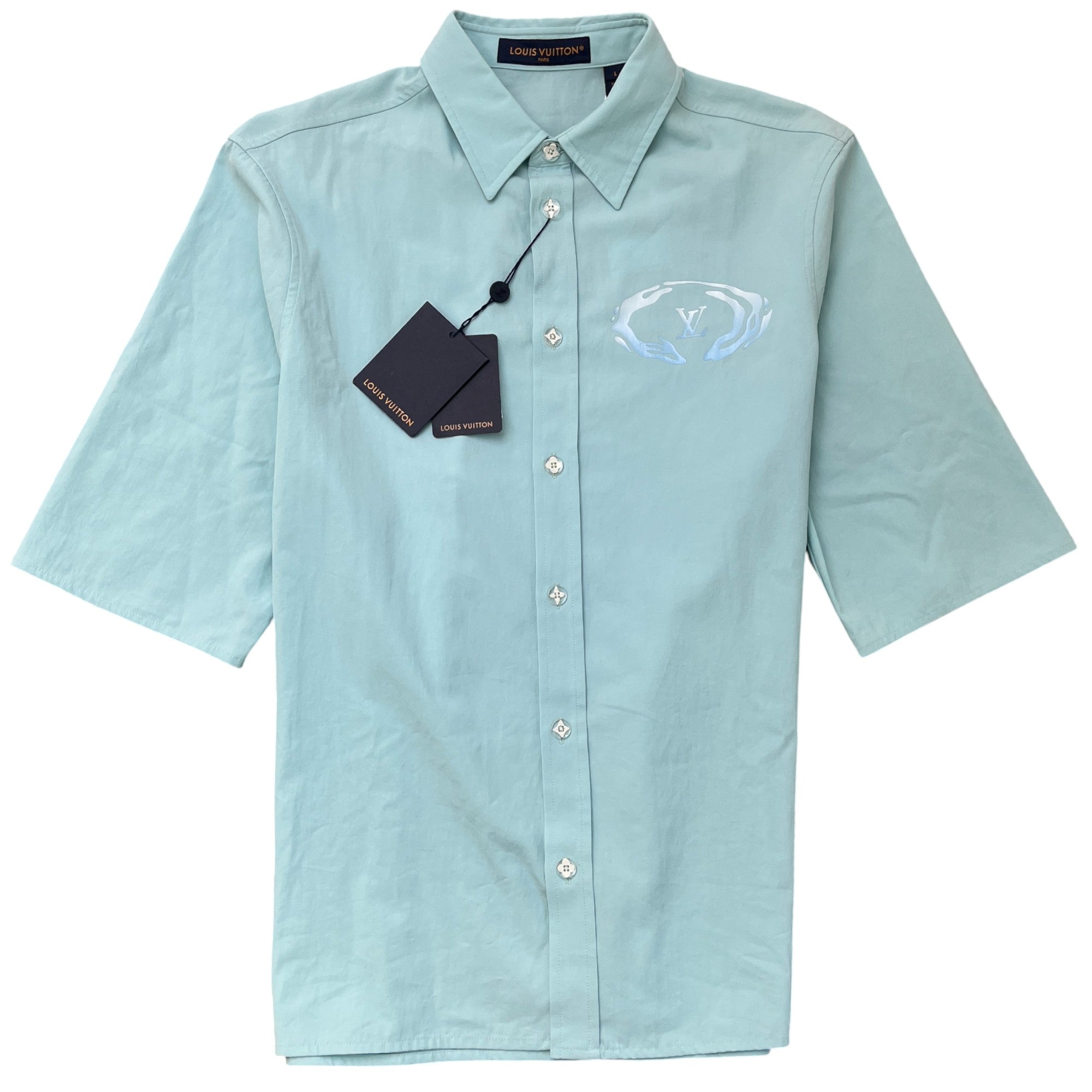 Men's Lv Splash Short Sleeve Shirt Blue Size L