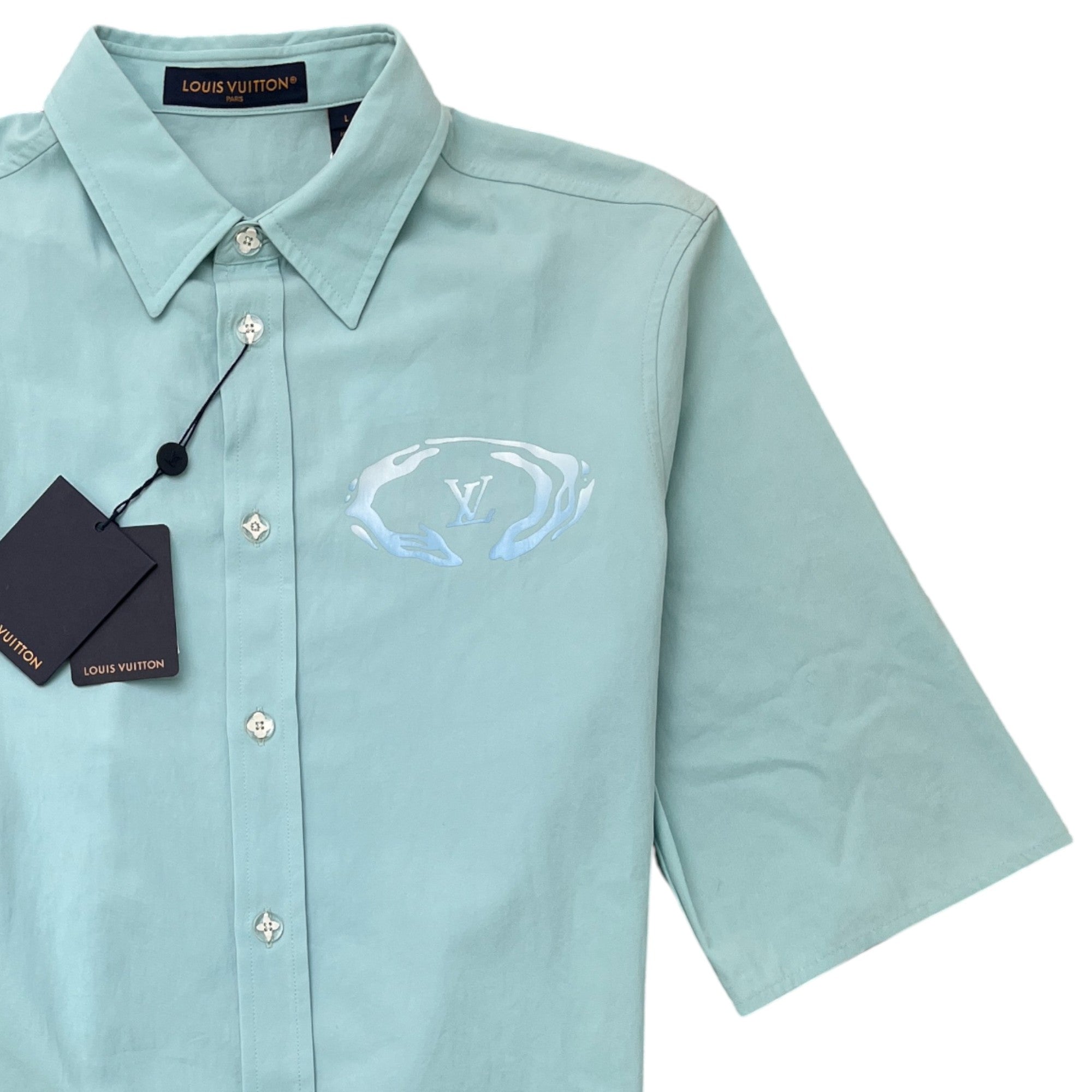 Men's Lv Splash Short Sleeve Shirt Blue Size L