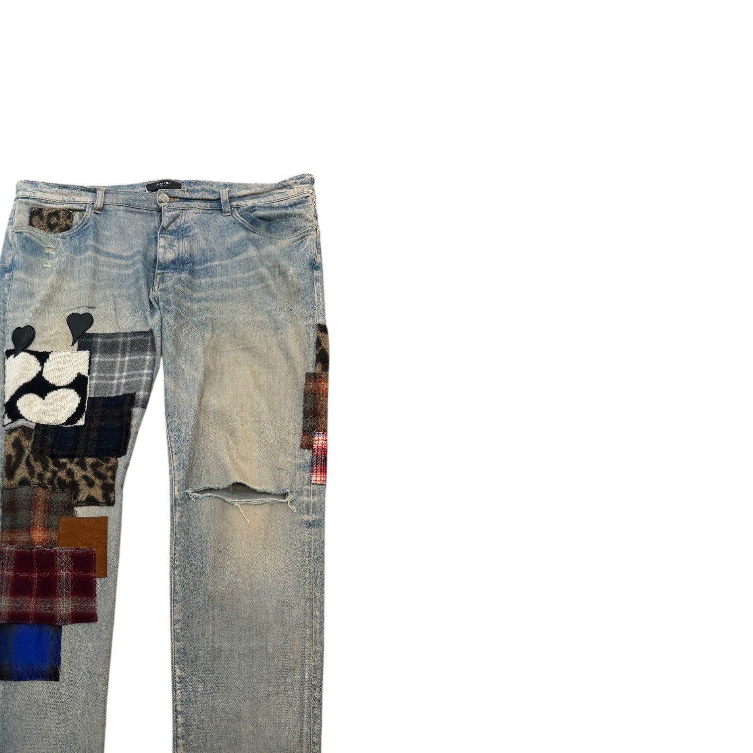 Men's Artpatch Distressed Jeans Blue Size Waist 38"