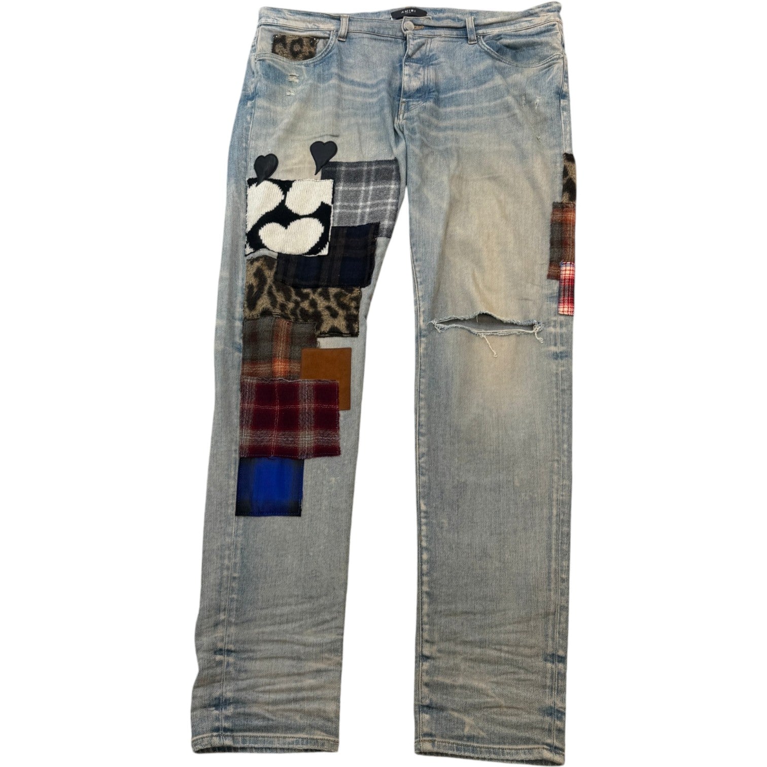 Men's Artpatch Distressed Jeans Blue Size Waist 38"